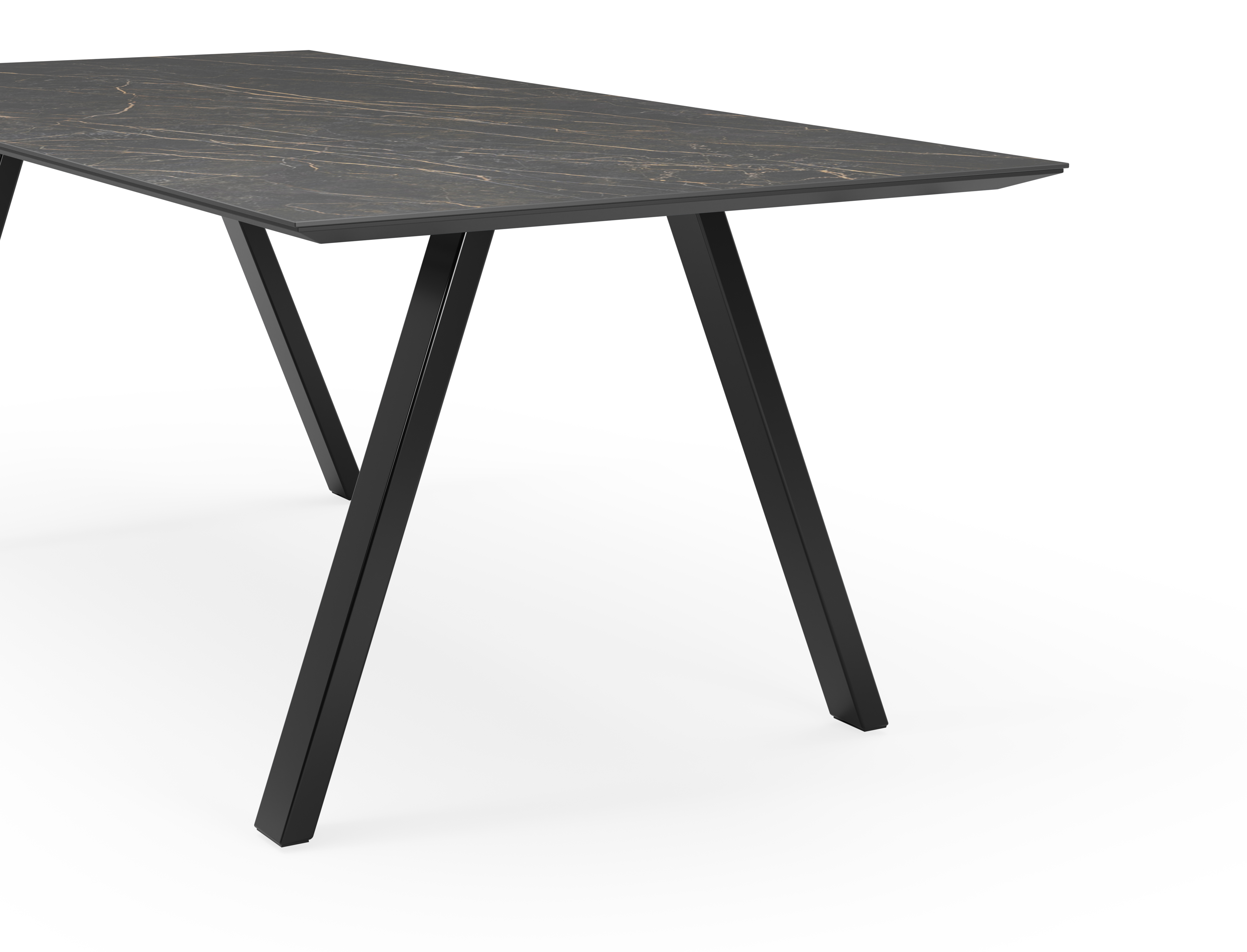 Table de salle à manger Tiendo armature en métal noir avec plateau Ceramo rectangulaire céramique en couleur Black Obsession 220 x 100 x 77 cm