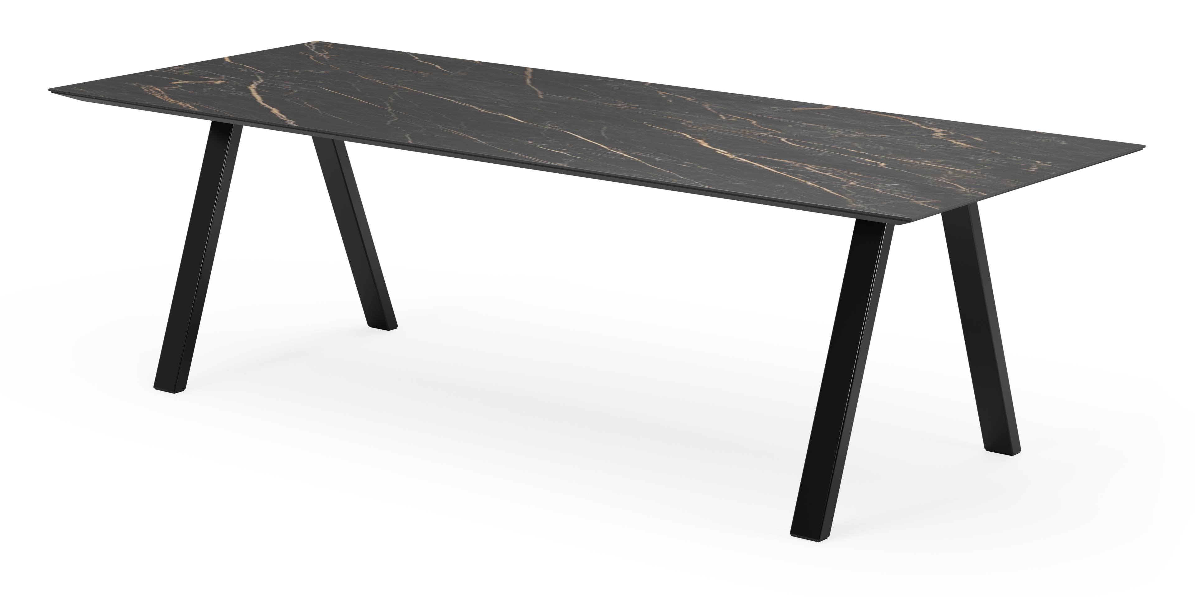 Table de salle à manger Tiendo armature en métal noir avec plateau Ceramo rectangulaire céramique en couleur Black Obsession 260 x 100 x 77 cm