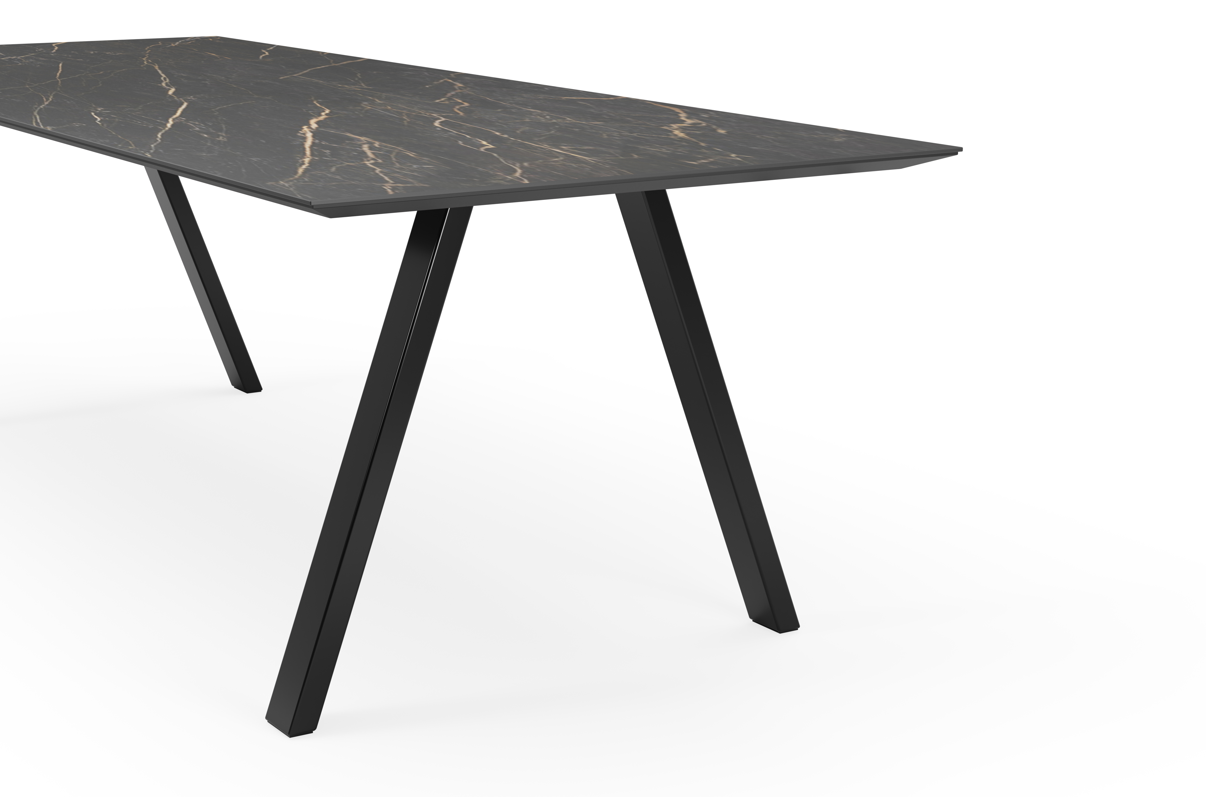 Table de salle à manger Tiendo armature en métal noir avec plateau Ceramo rectangulaire céramique en couleur Black Obsession 260 x 100 x 77 cm