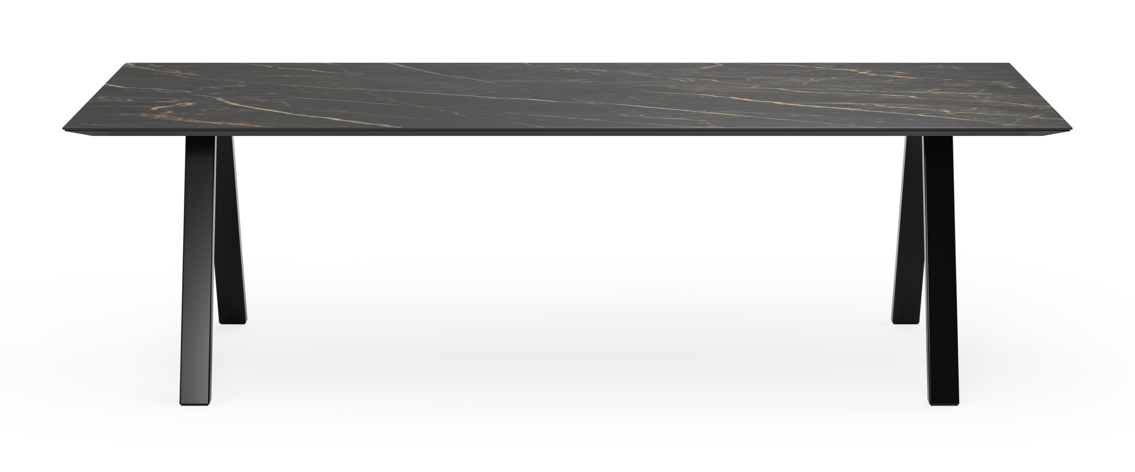 Table de salle à manger Tiendo armature en métal noir avec plateau Ceramo rectangulaire céramique en couleur Black Obsession 260 x 100 x 77 cm