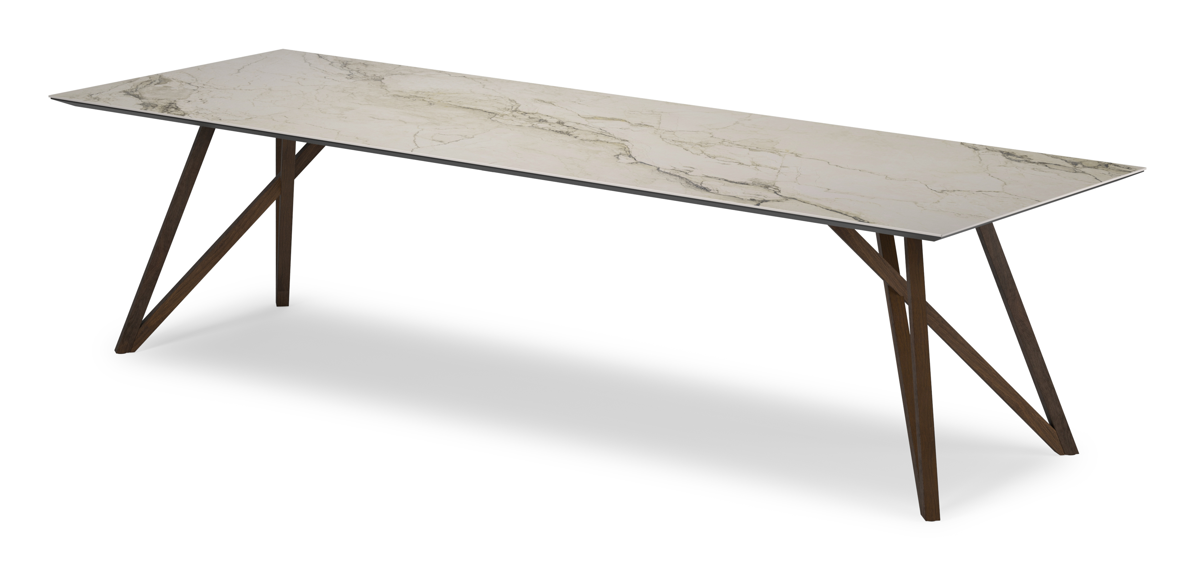 Eettafel Ragno onderstel in zwarte eik met rechthoekig volkeramisch Ceramo blad in kleur Colorado Dunes 300 x 100 x 77 cm