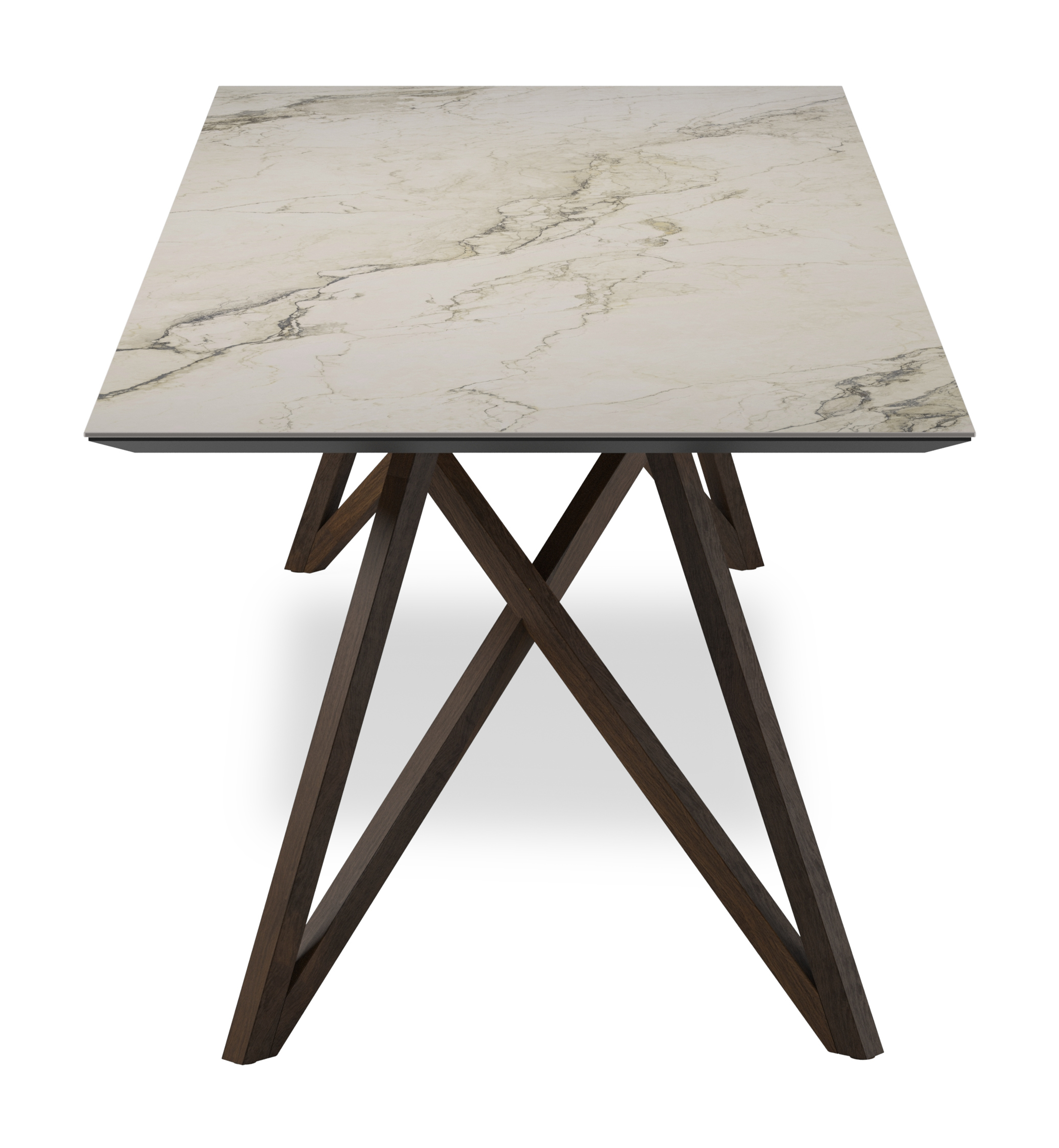 Eettafel Ragno onderstel in zwarte eik met rechthoekig volkeramisch Ceramo blad in kleur Colorado Dunes 300 x 100 x 77 cm