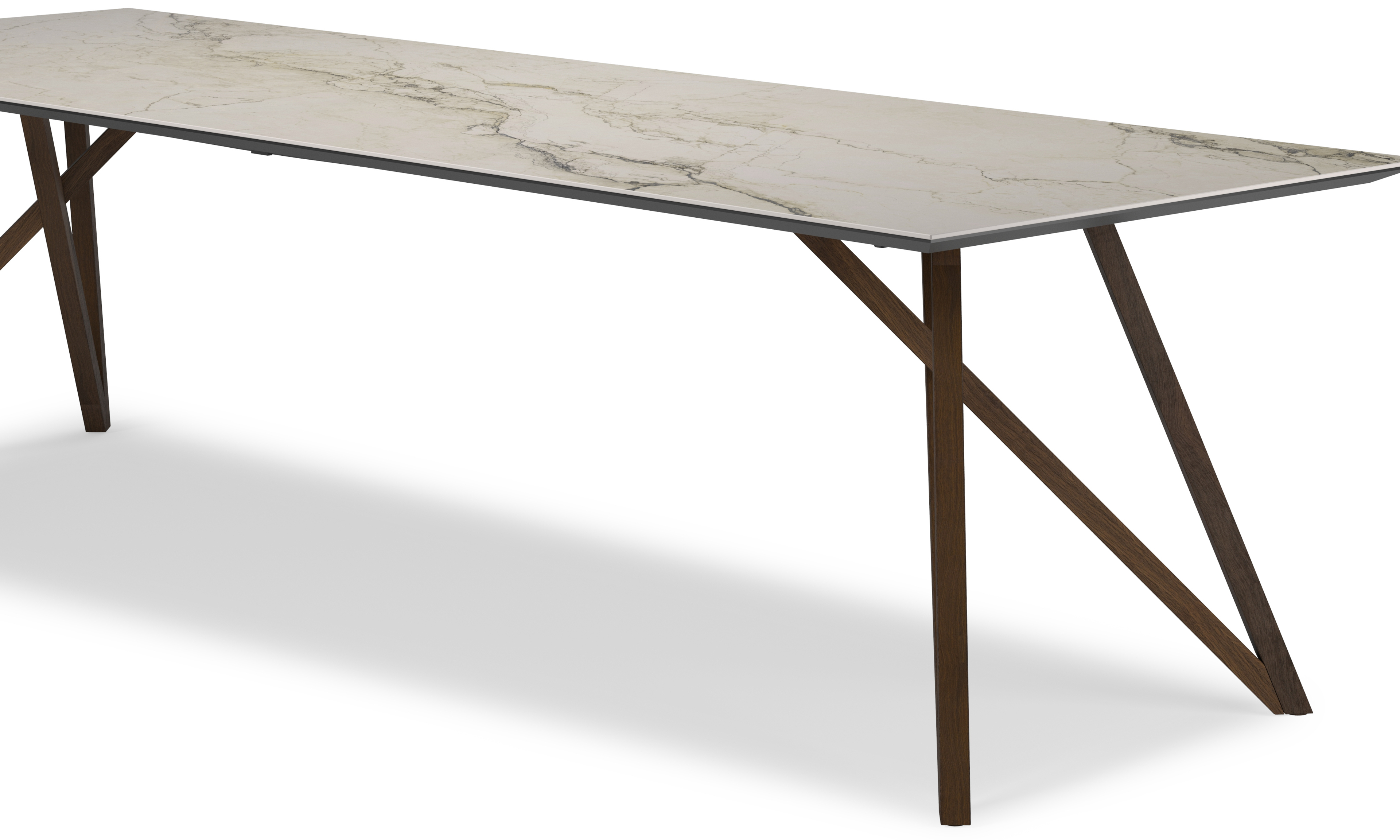 Eettafel Ragno onderstel in zwarte eik met rechthoekig volkeramisch Ceramo blad in kleur Colorado Dunes 300 x 100 x 77 cm