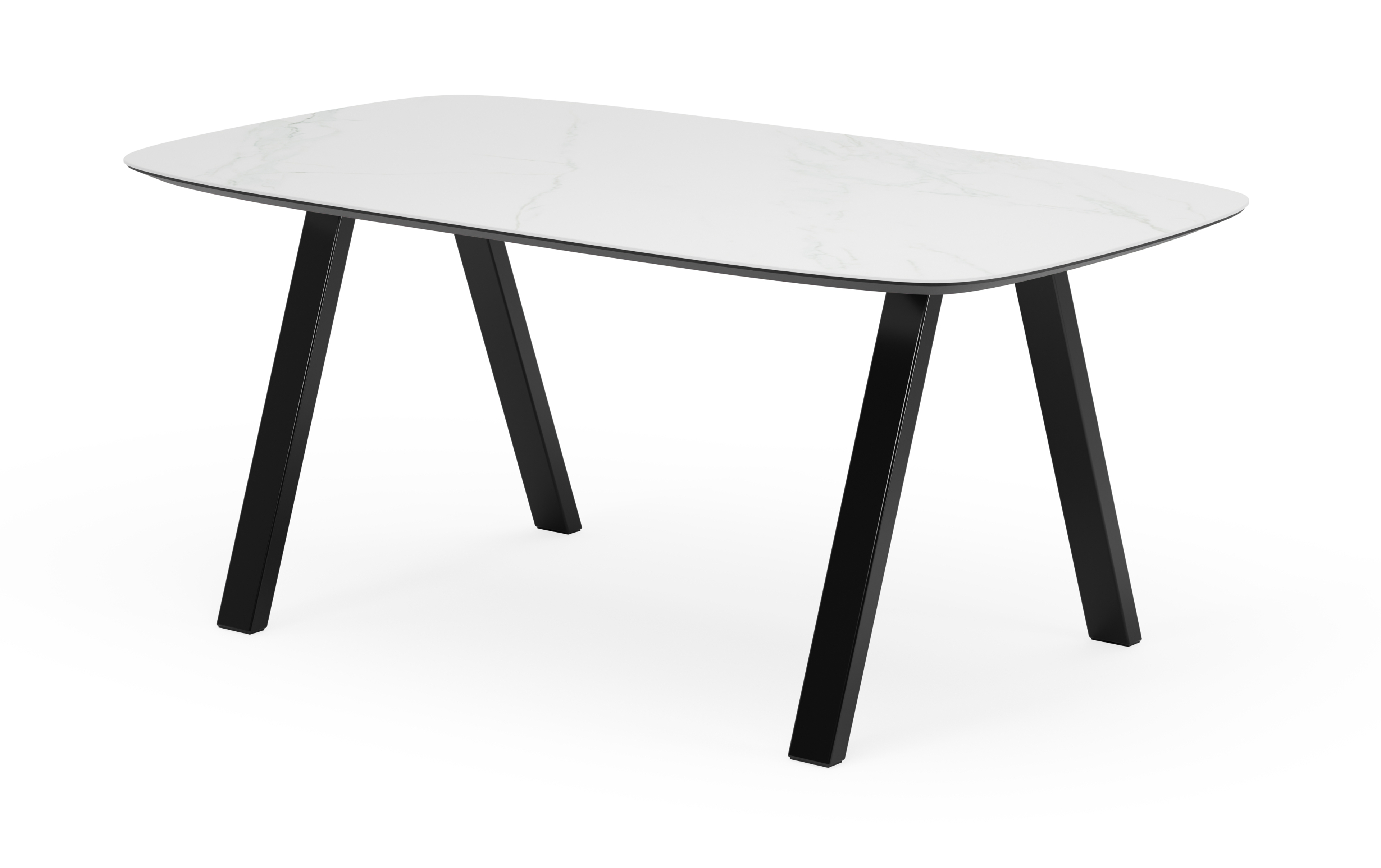 Eettafel Tiendo onderstel in zwart metaal met bootvormig volkeramisch Ceramo blad in kleur Calacatta 180 x 100 x 77 cm