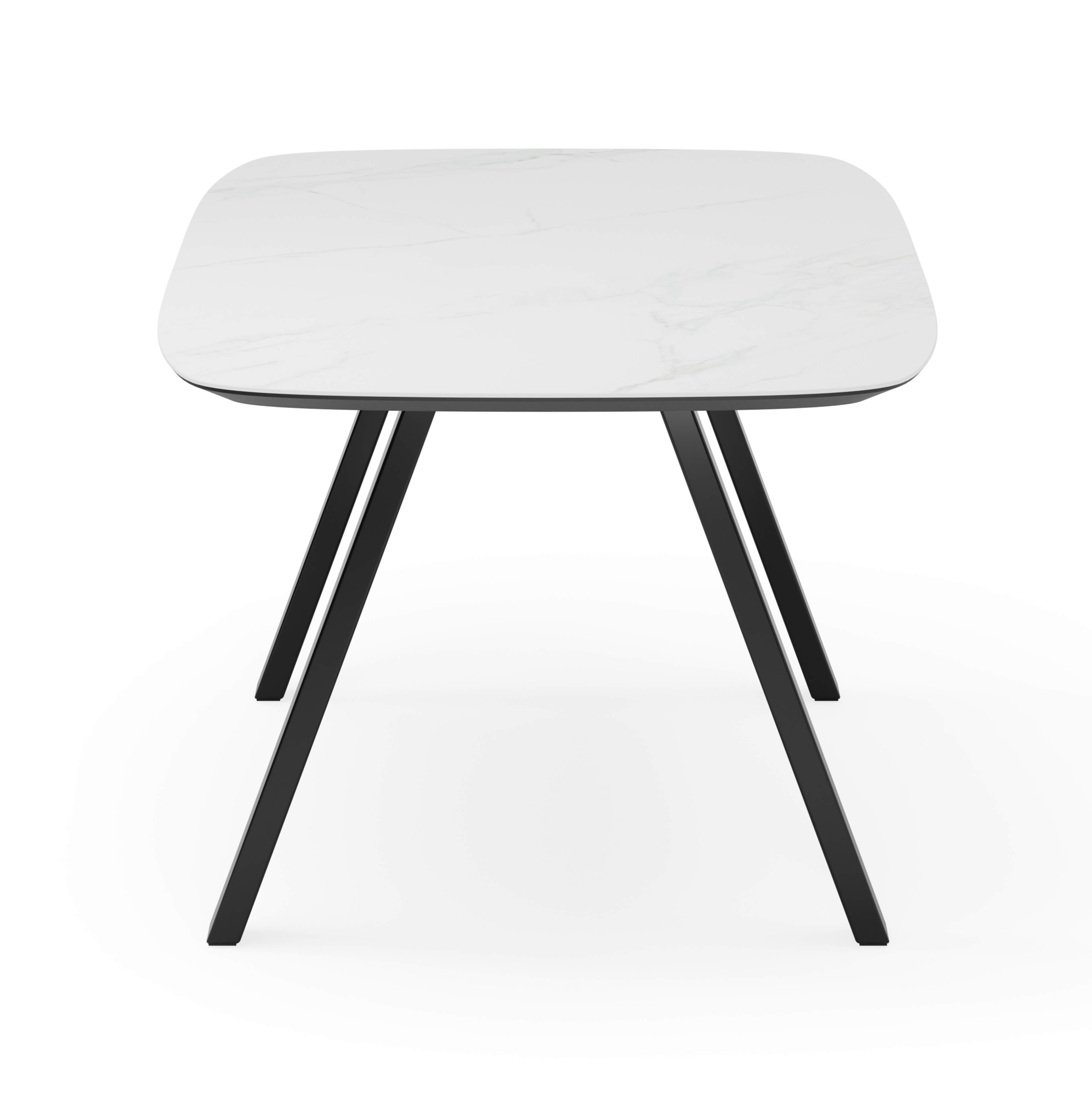 Eettafel Tiendo onderstel in zwart metaal met bootvormig volkeramisch Ceramo blad in kleur Calacatta 180 x 100 x 77 cm