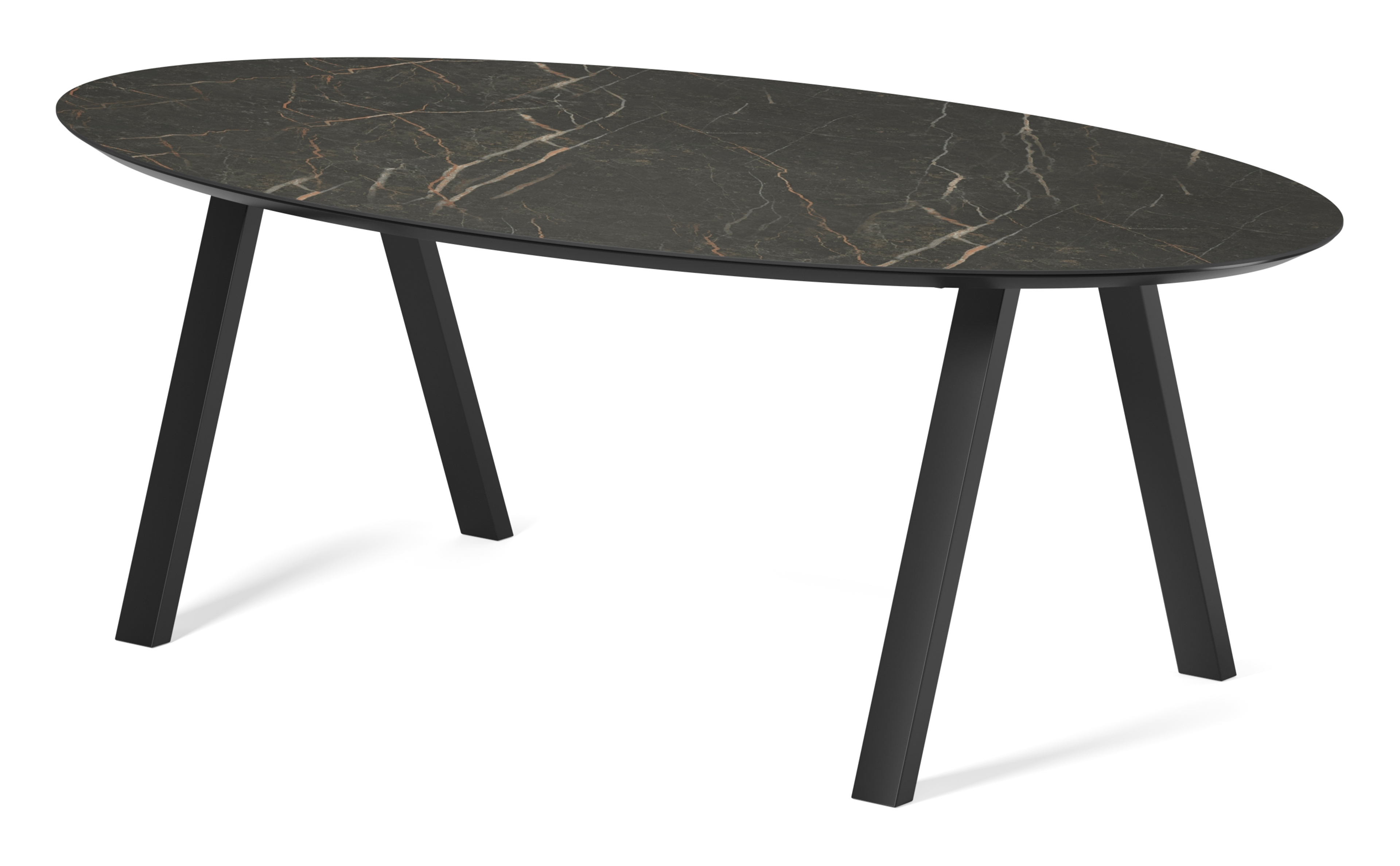 Table de salle à manger Tiendo armature en métal noir avec plateau Ceramo ovale en céramique en couleur Black Obsession 220 x 120 x 77 cm