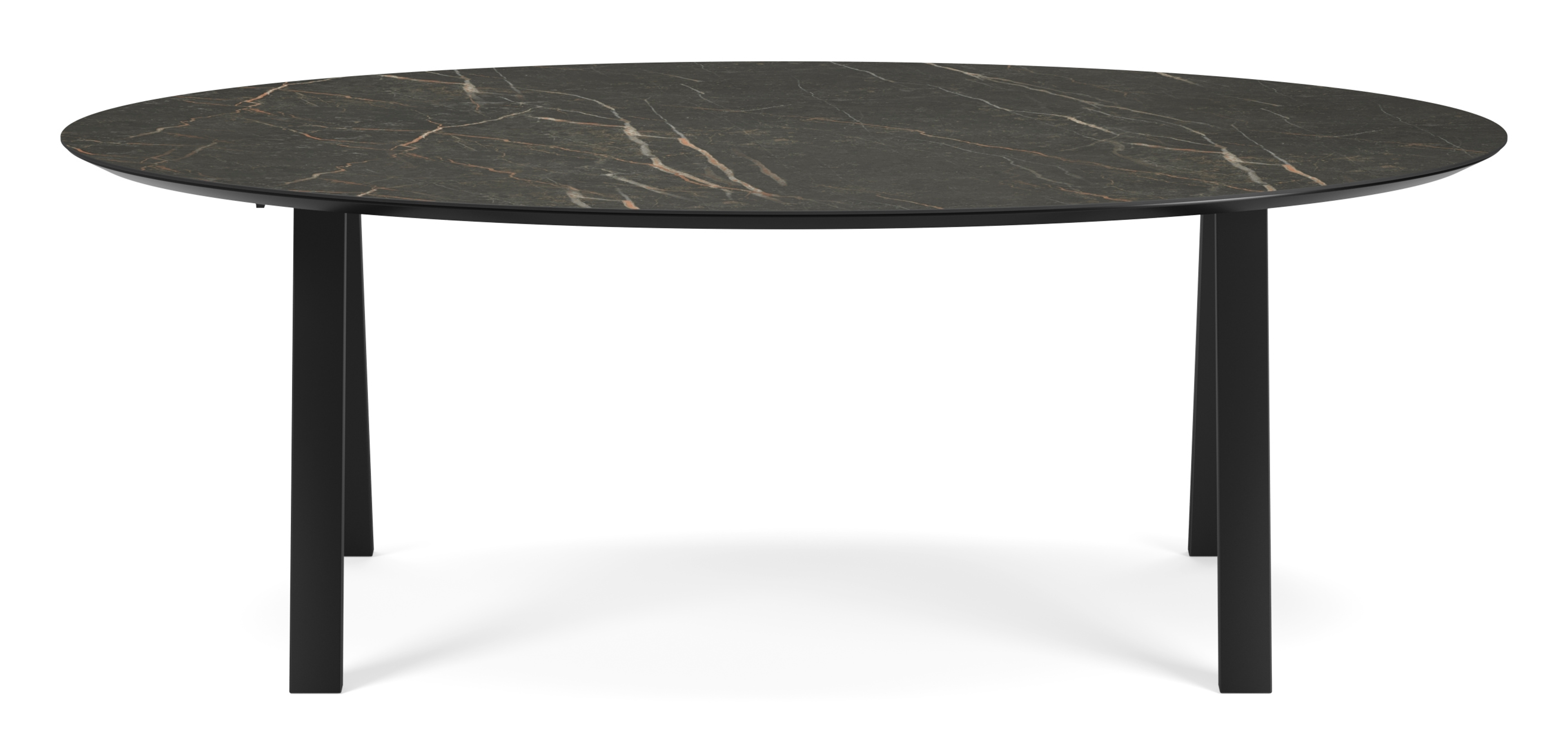 Table de salle à manger Tiendo armature en métal noir avec plateau Ceramo ovale en céramique en couleur Black Obsession 220 x 120 x 77 cm