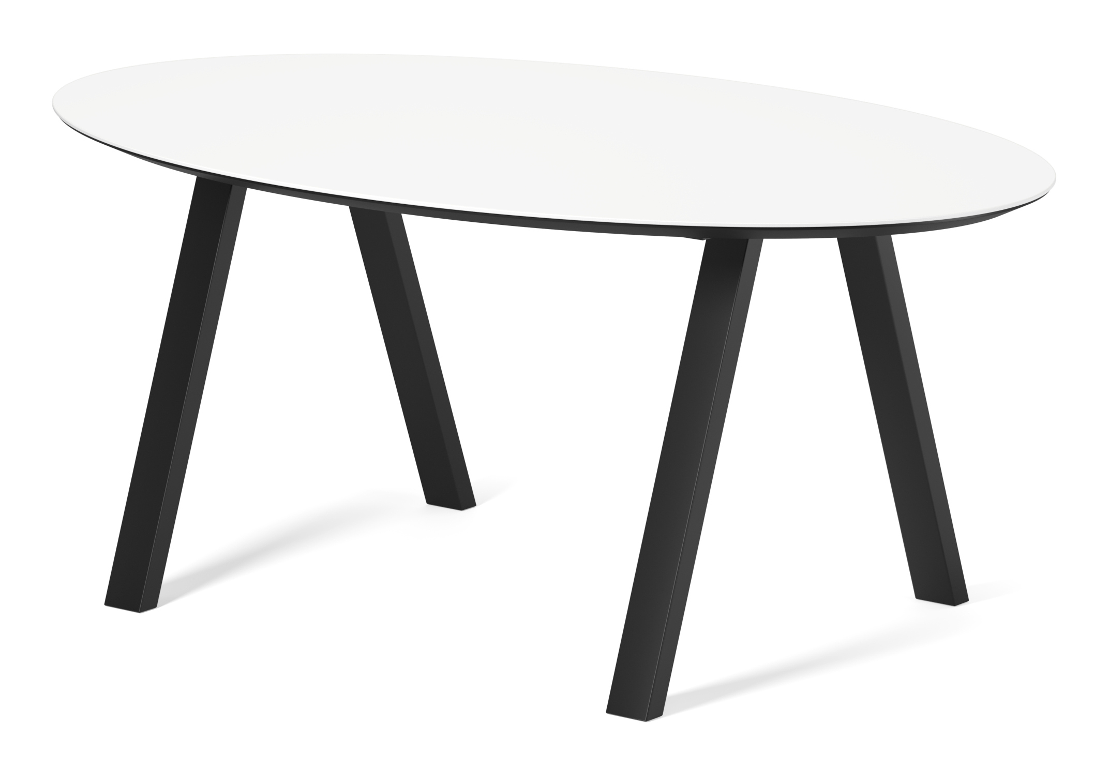 Table de salle à manger Tiendo armature en métal noir avec plateau Ceramo ovale en céramique en couleur Arctic White 180 x 110 x 77 cm