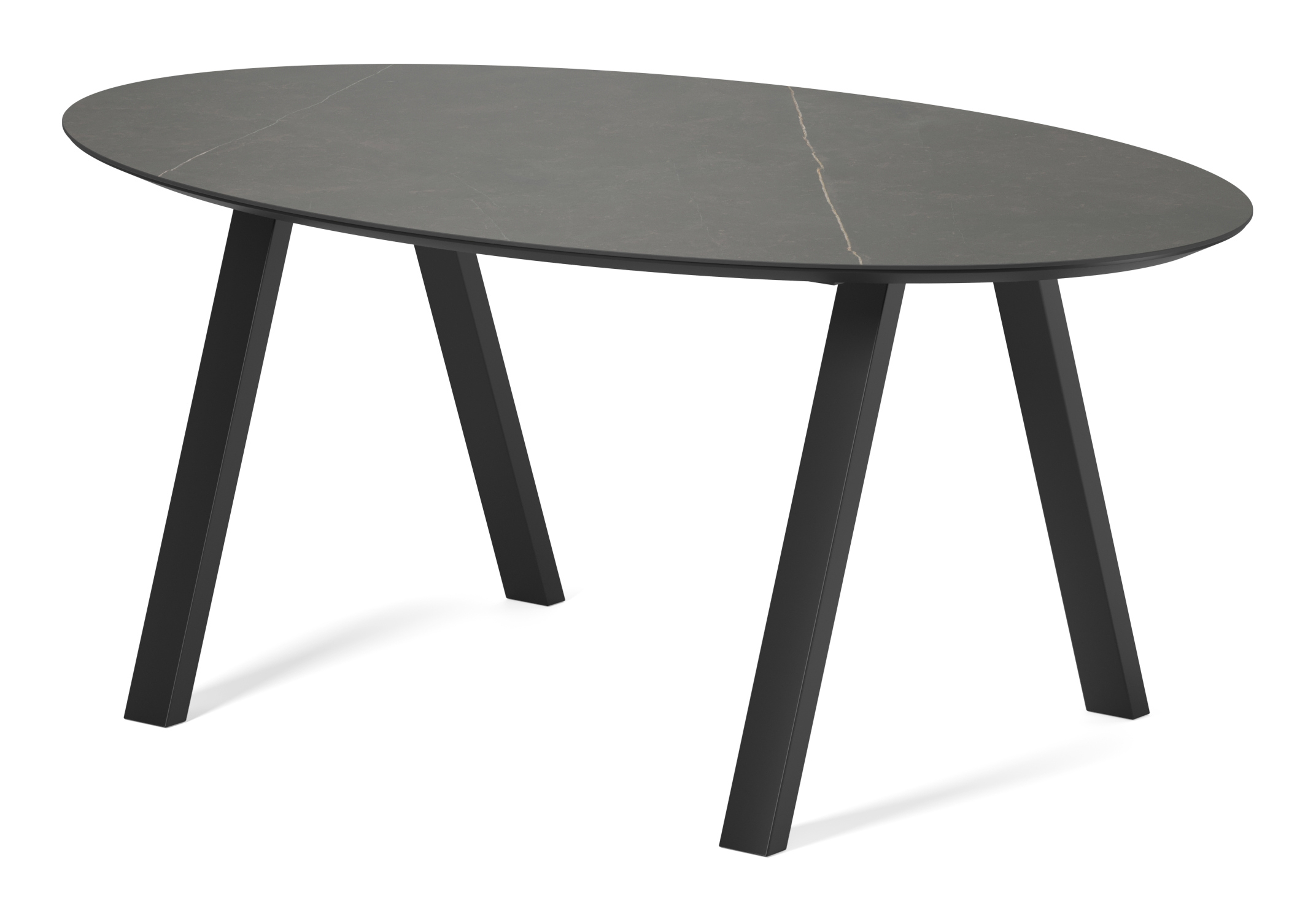 Eettafel Tiendo onderstel in zwart metaal met ovaal volkeramisch Ceramo blad in kleur Calatorao 180 x 110 x 77 cm