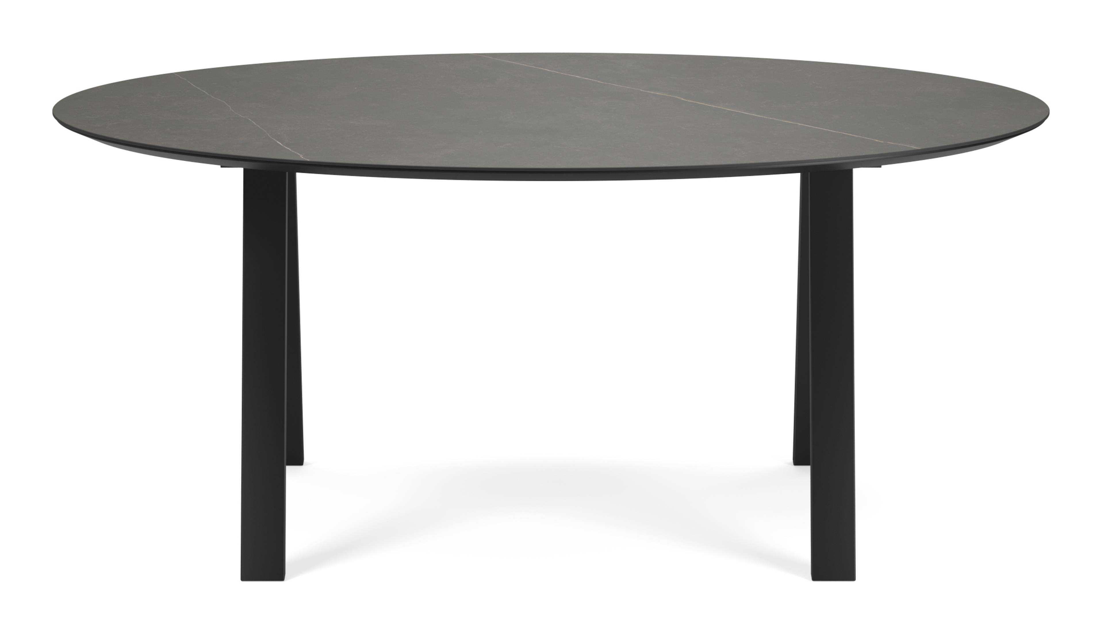Eettafel Tiendo onderstel in zwart metaal met ovaal volkeramisch Ceramo blad in kleur Calatorao 180 x 110 x 77 cm