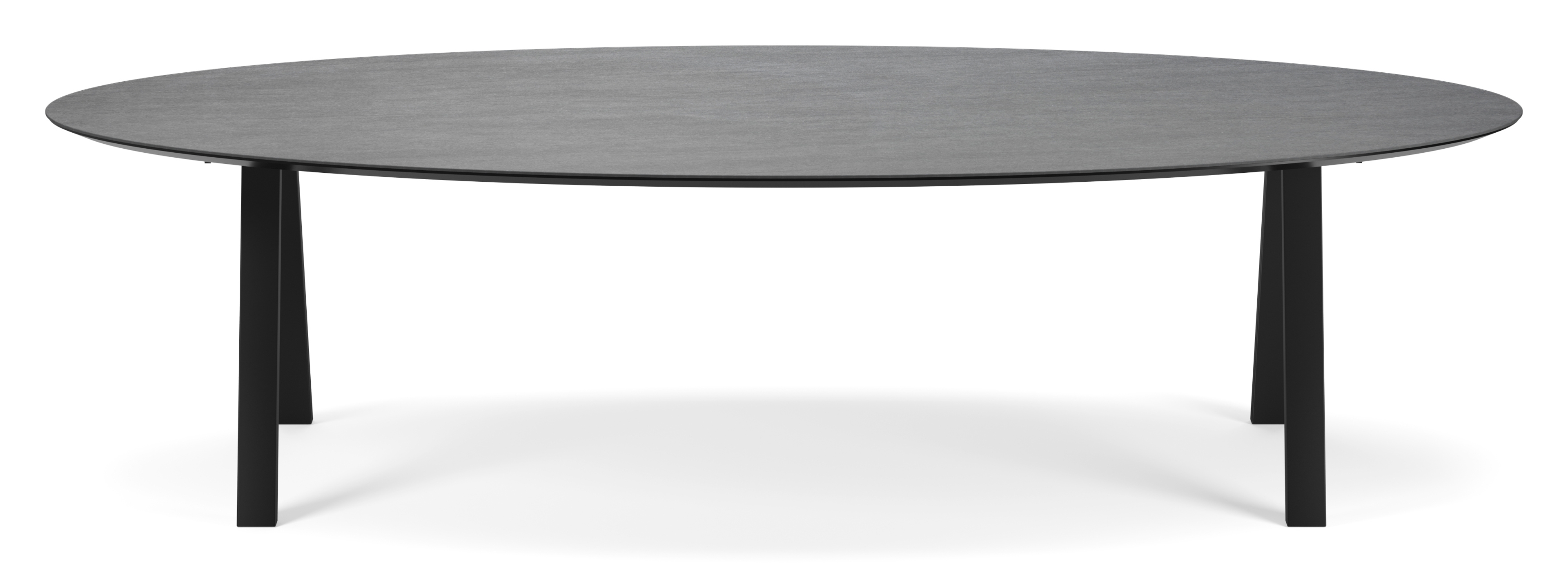 Table de salle à manger Tiendo armature en métal noir avec plateau Ceramo ovale en céramique en couleur Basalt Black 300 x 140 x 77 cm