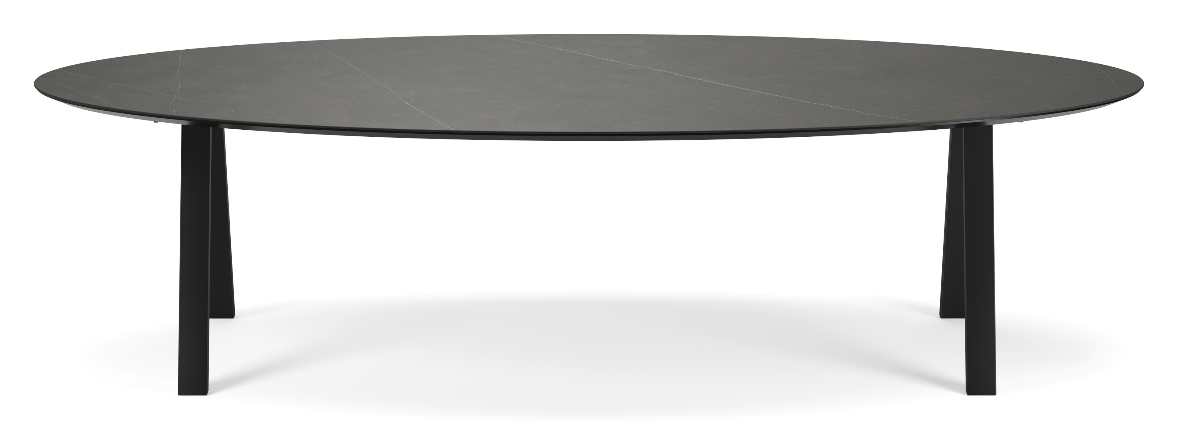 Table de salle à manger Tiendo armature en métal noir avec plateau Ceramo ovale en céramique en couleur Calatorao 300 x 140 x 77 cm
