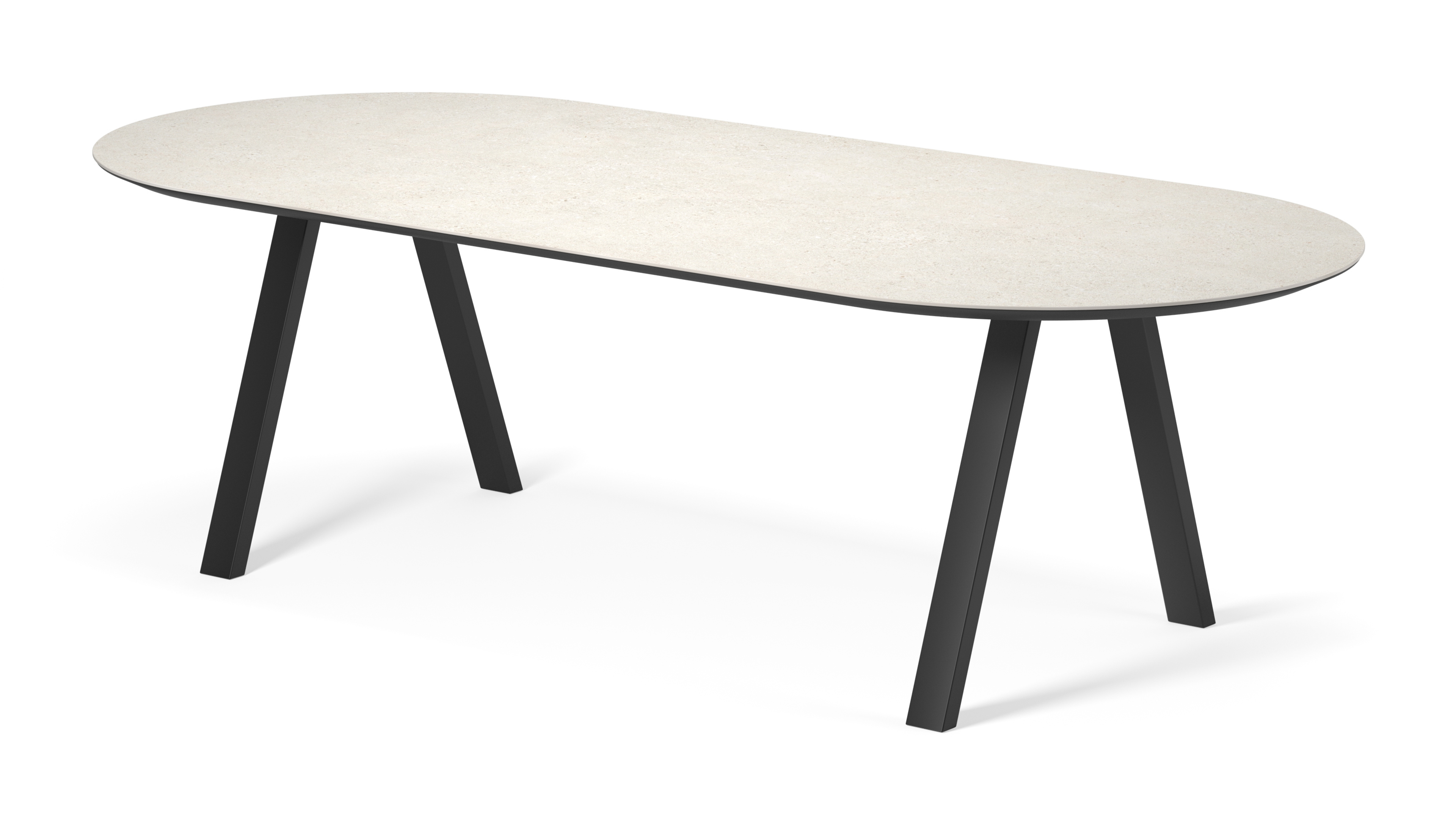 Table de salle à manger Tiendo armature en métal noir avec plateau Ceramo ovale plat en céramique en couleur Shilin 260 x 115 x 77