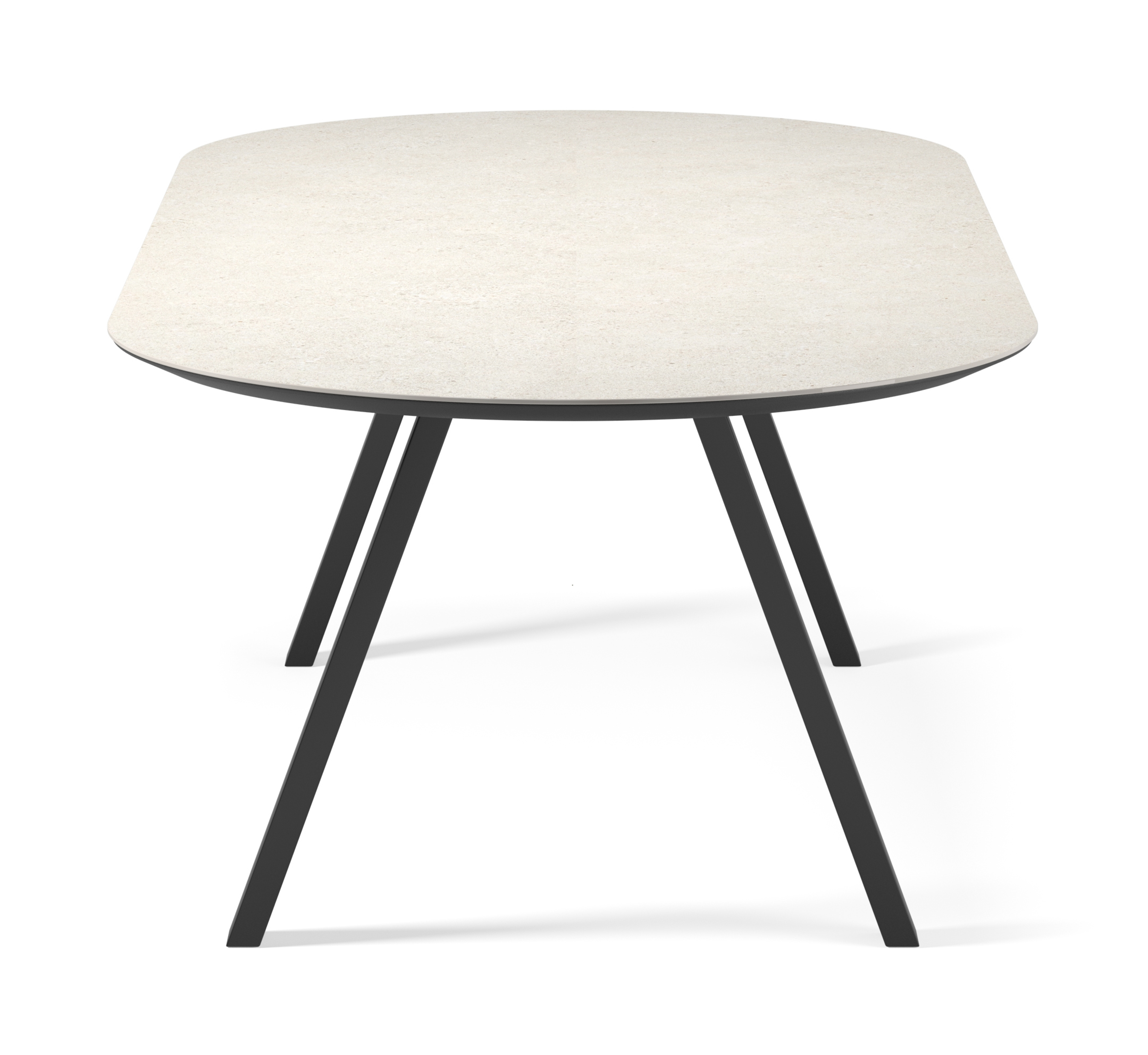 Table de salle à manger Tiendo armature en métal noir avec plateau Ceramo ovale plat en céramique en couleur Shilin 260 x 115 x 77