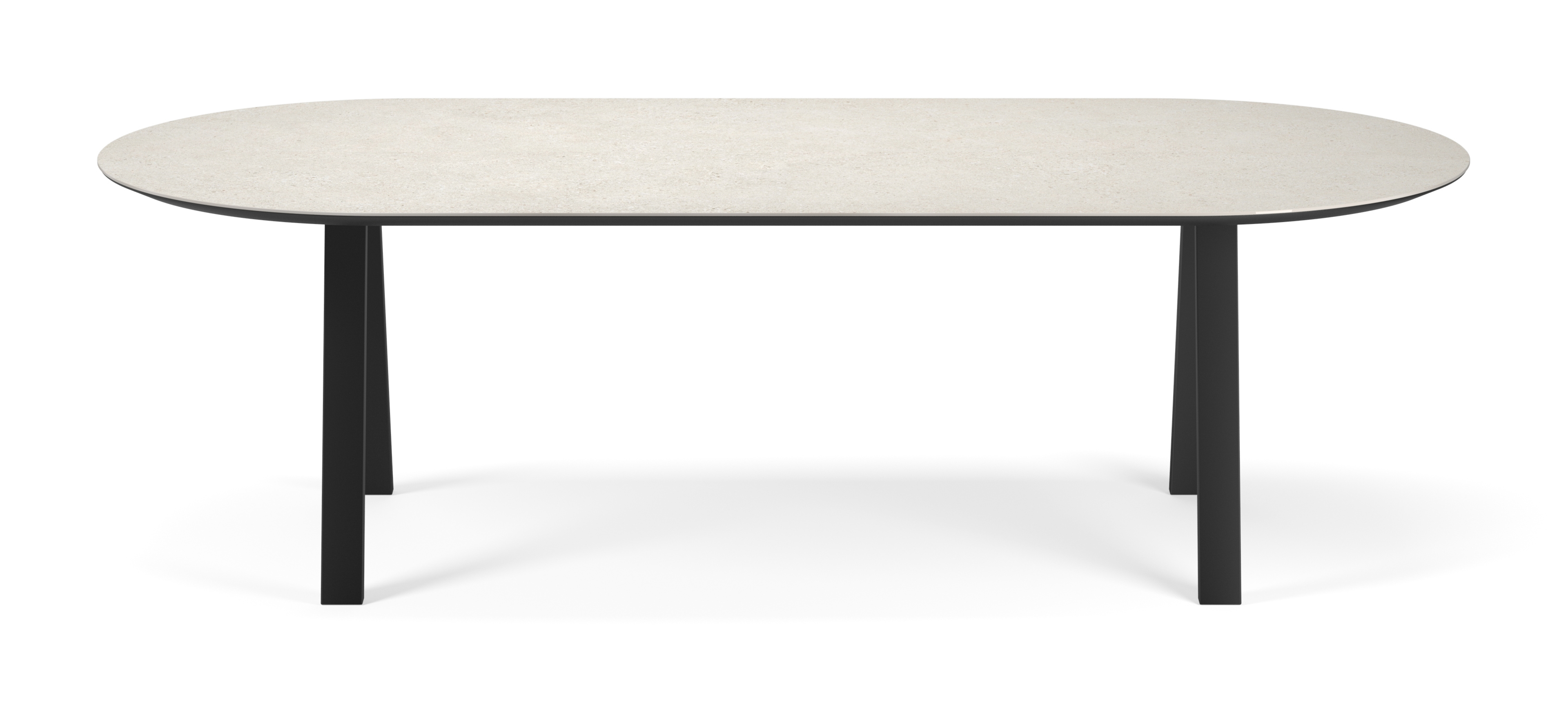 Table de salle à manger Tiendo armature en métal noir avec plateau Ceramo ovale plat en céramique en couleur Shilin 260 x 115 x 77
