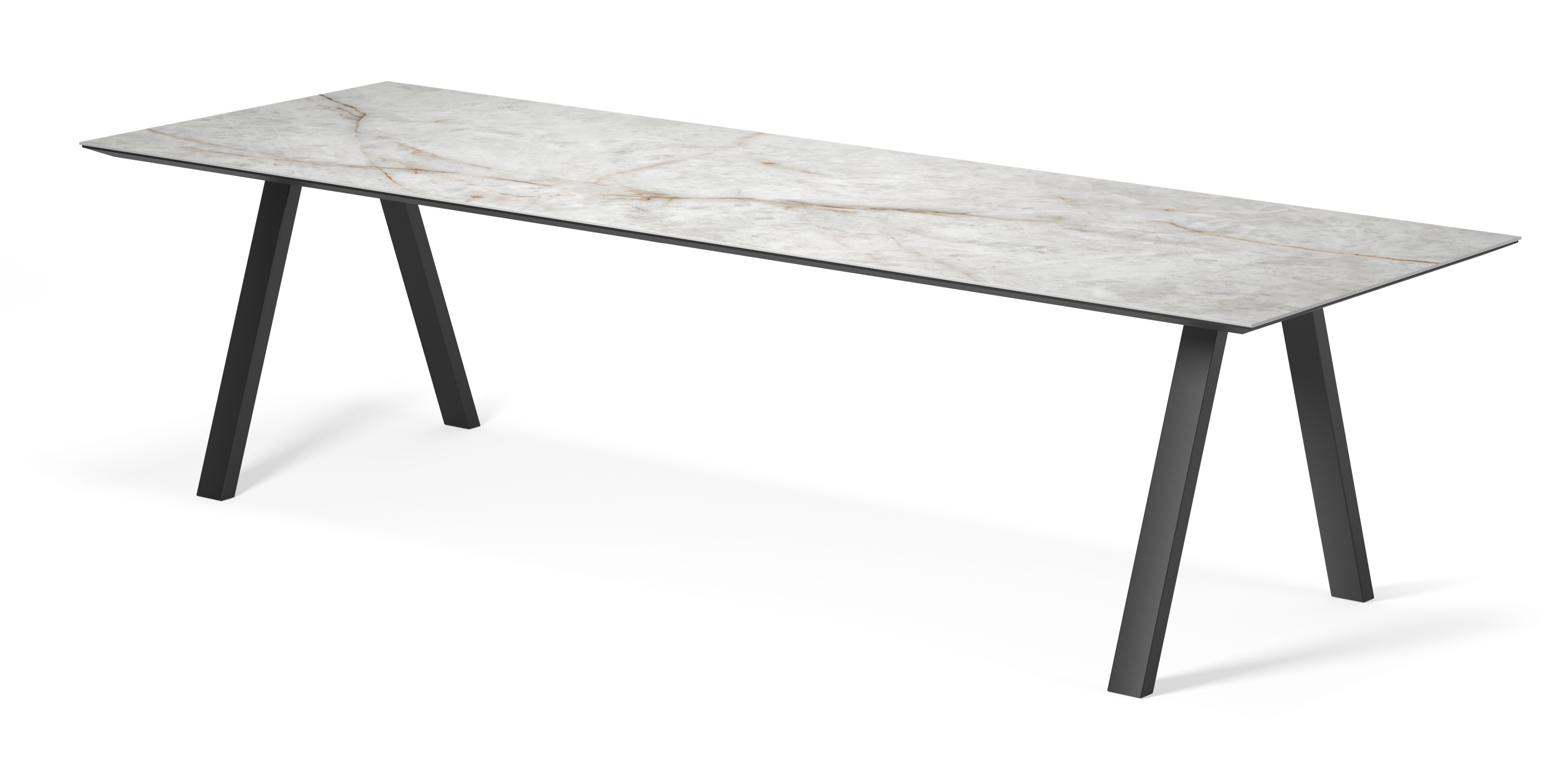 Table de salle à manger Tiendo armature en métal noir avec plateau Ceramo rectangulaire céramique en couleur Himalaya 300 x 100 x 77