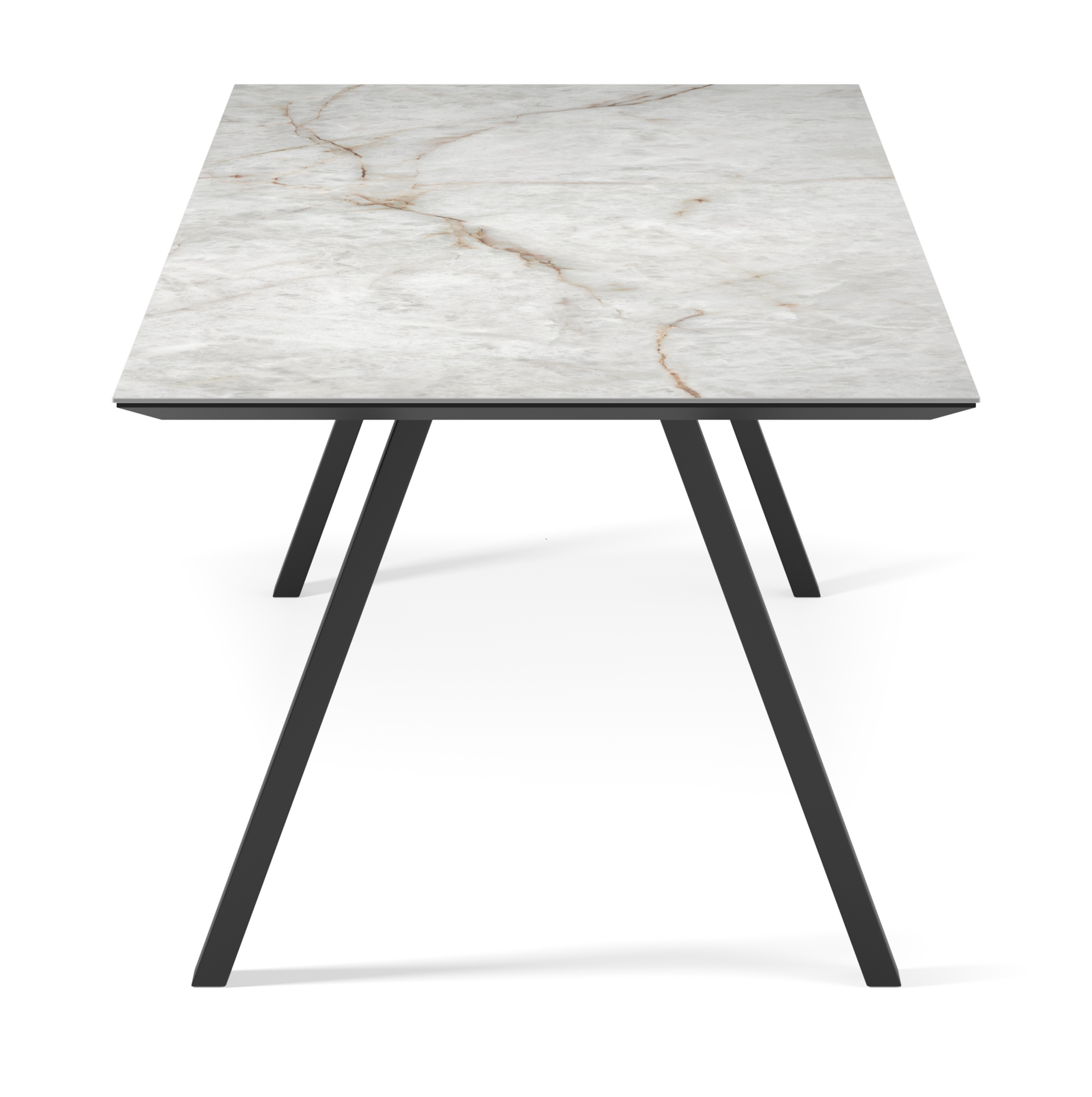 Table de salle à manger Tiendo armature en métal noir avec plateau Ceramo rectangulaire céramique en couleur Himalaya 300 x 100 x 77