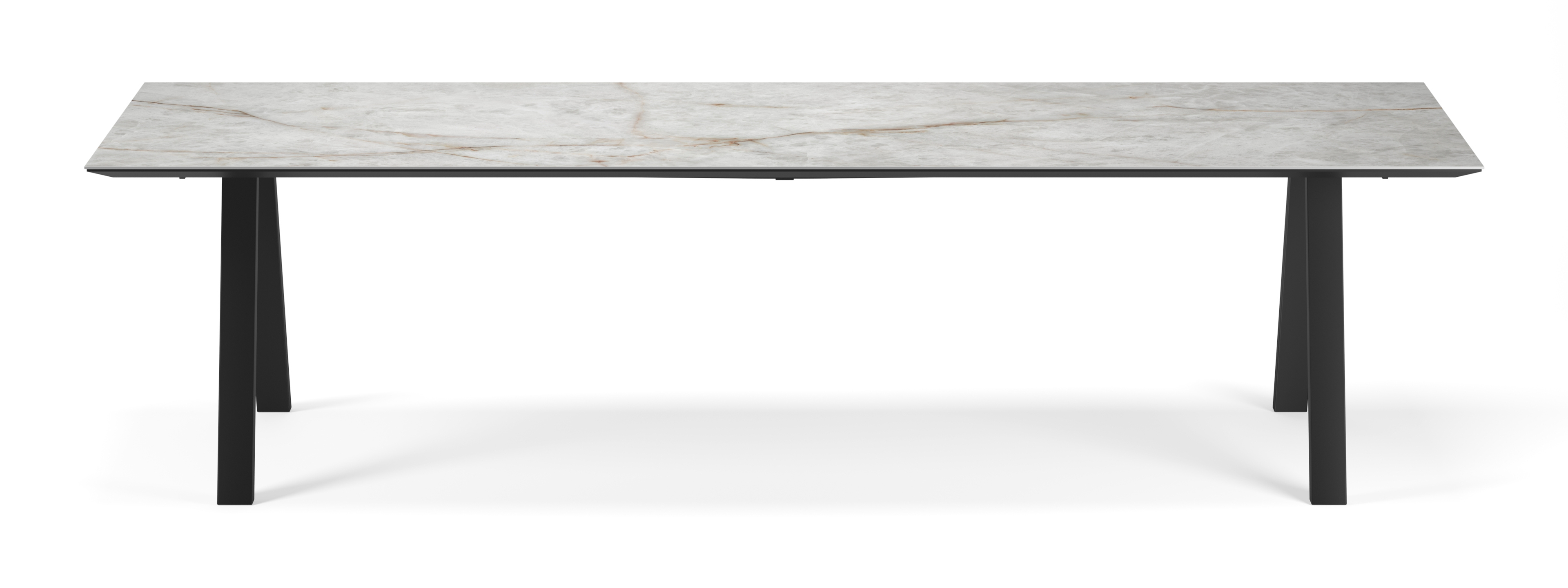 Table de salle à manger Tiendo armature en métal noir avec plateau Ceramo rectangulaire céramique en couleur Himalaya 300 x 100 x 77