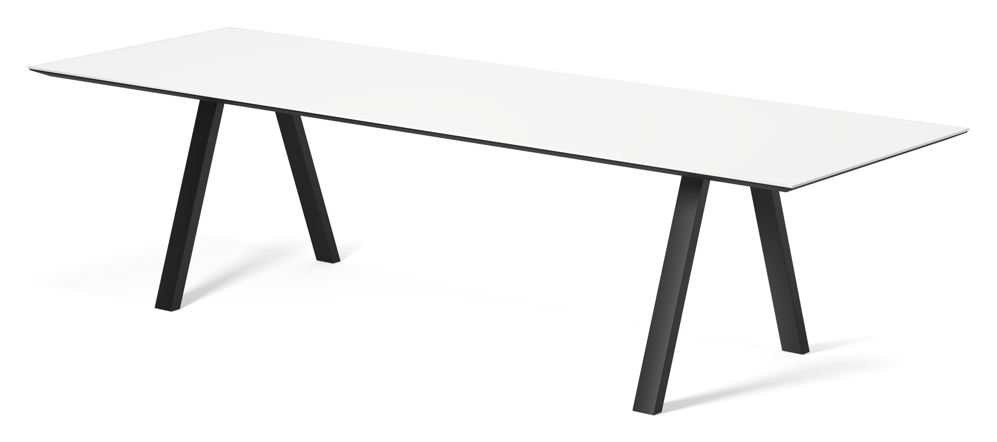 Eettafel Tiendo onderstel in zwart metaal met rechthoekig volkeramisch Ceramo blad in kleur Arctic White 300 x 100 x 77 cm