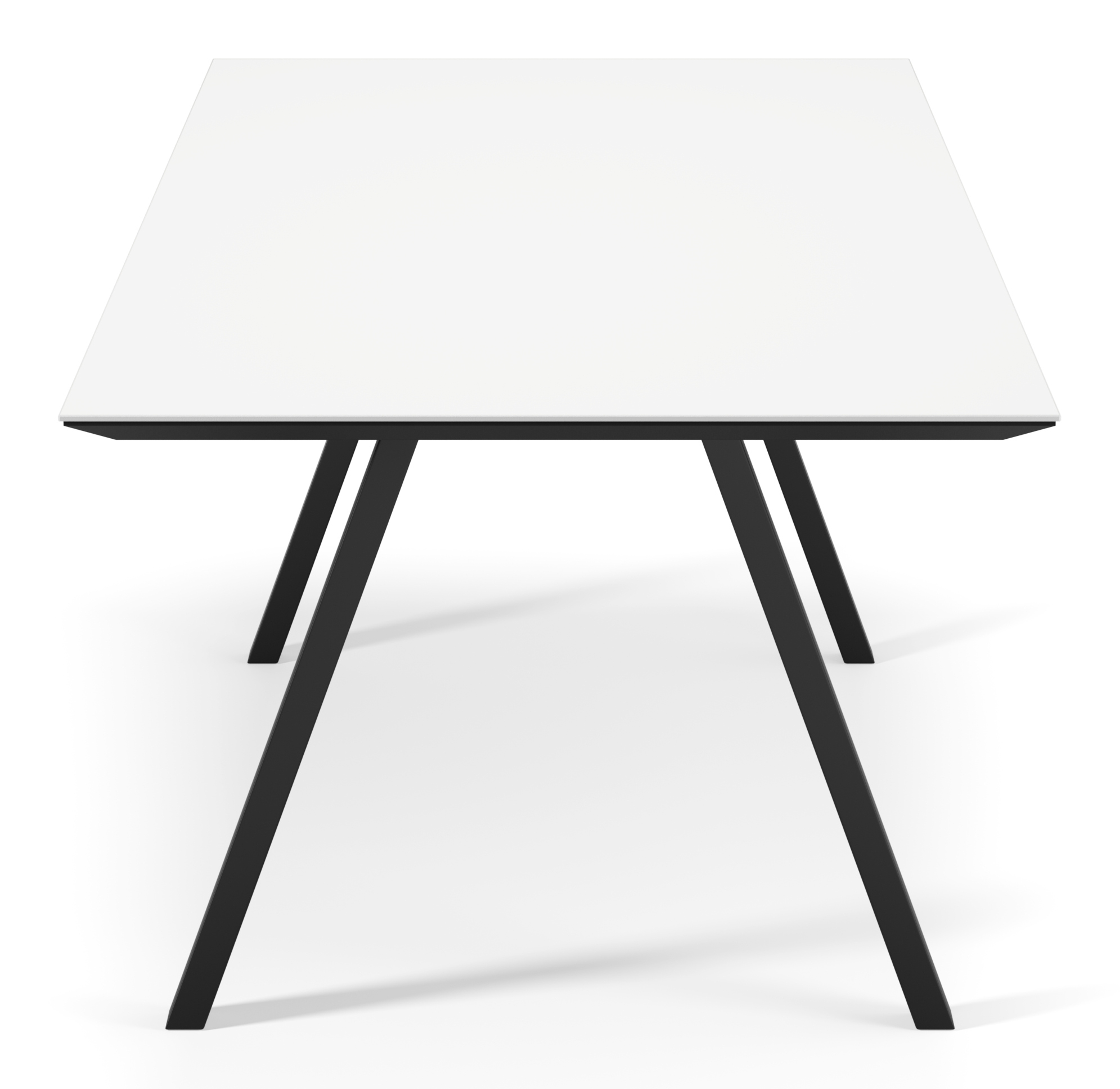 Eettafel Tiendo onderstel in zwart metaal met rechthoekig volkeramisch Ceramo blad in kleur Arctic White 300 x 100 x 77 cm