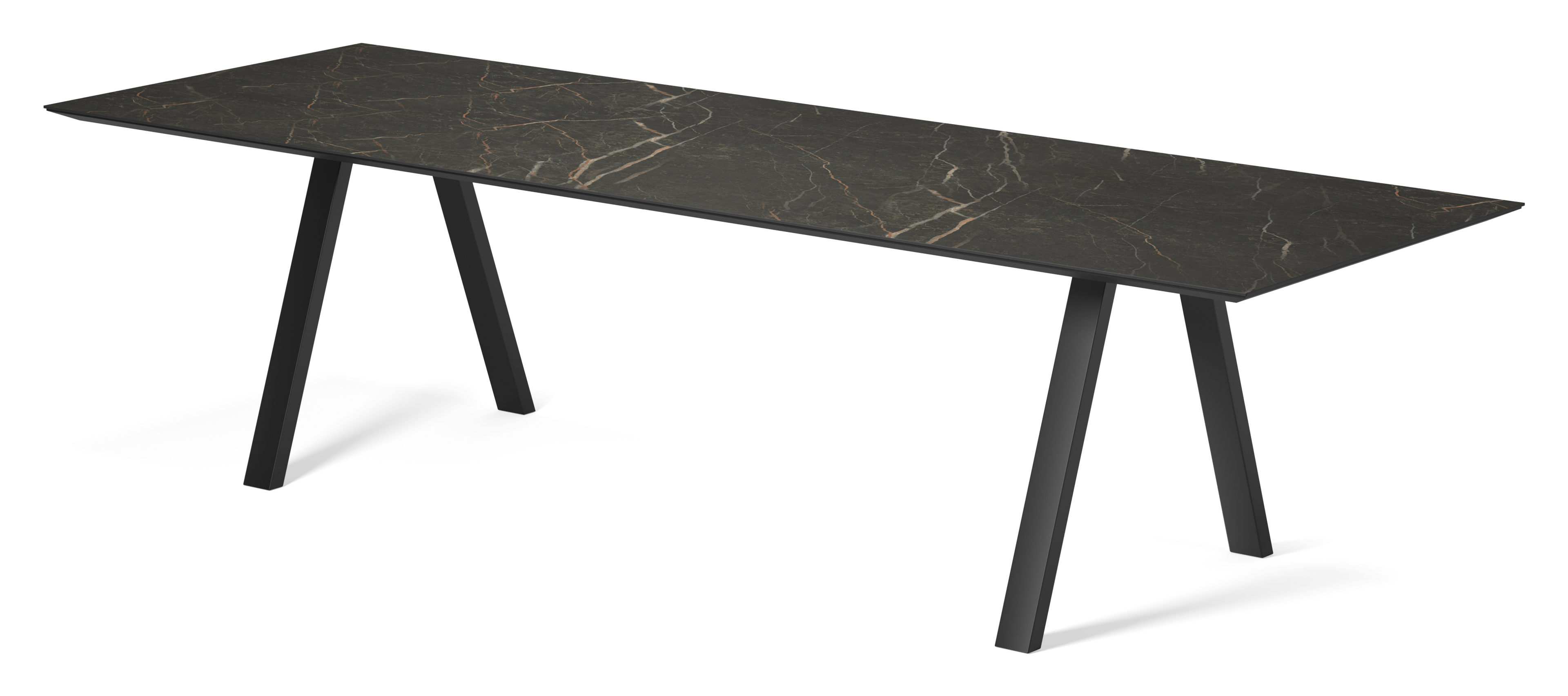 Eettafel Tiendo onderstel in zwart metaal met rechthoekig volkeramisch Ceramo blad in kleur Black Obsession 300 x 100 x 77 cm