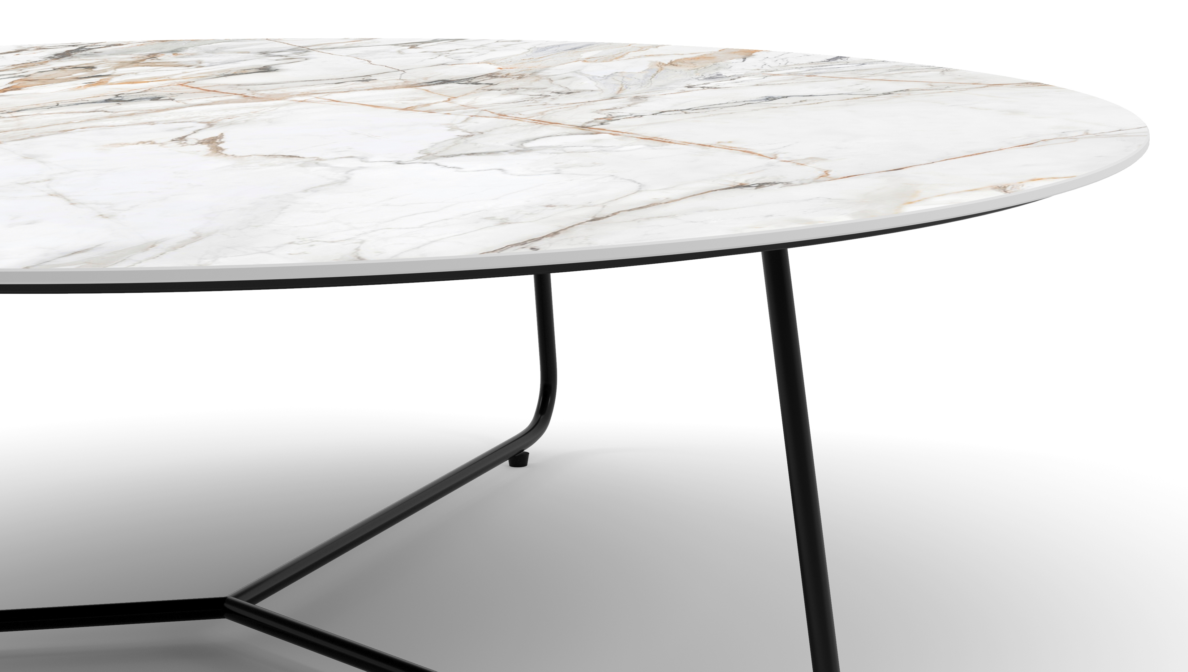 Salontafel Marzo onderstel zwart metaal met Ceramo blad keramiek in kleur Calacatta Luxe