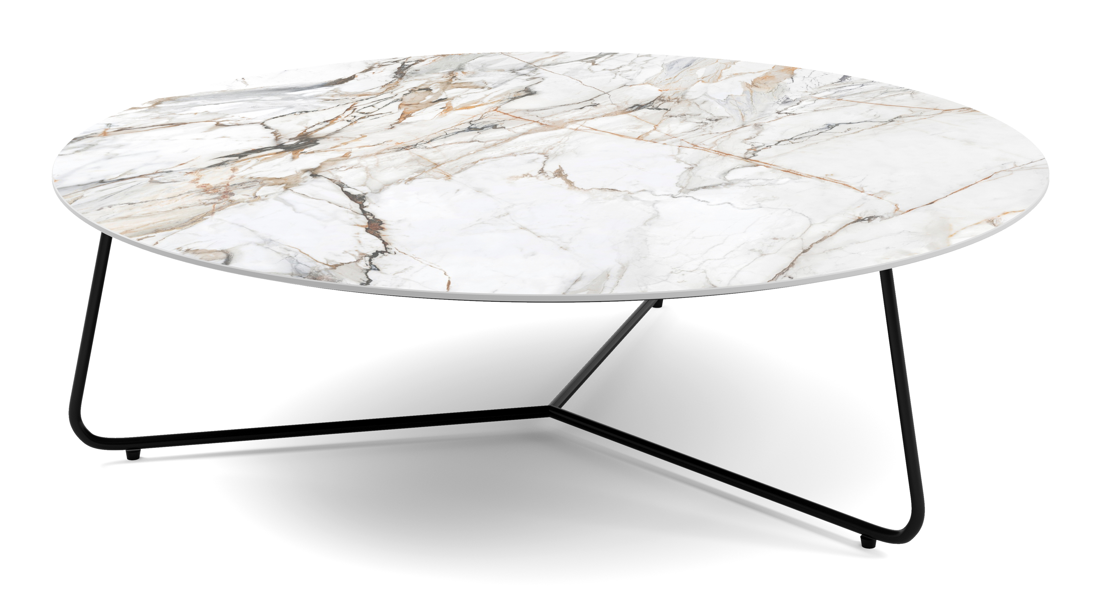 Salontafel Marzo onderstel zwart metaal met Ceramo blad keramiek in kleur Calacatta Luxe