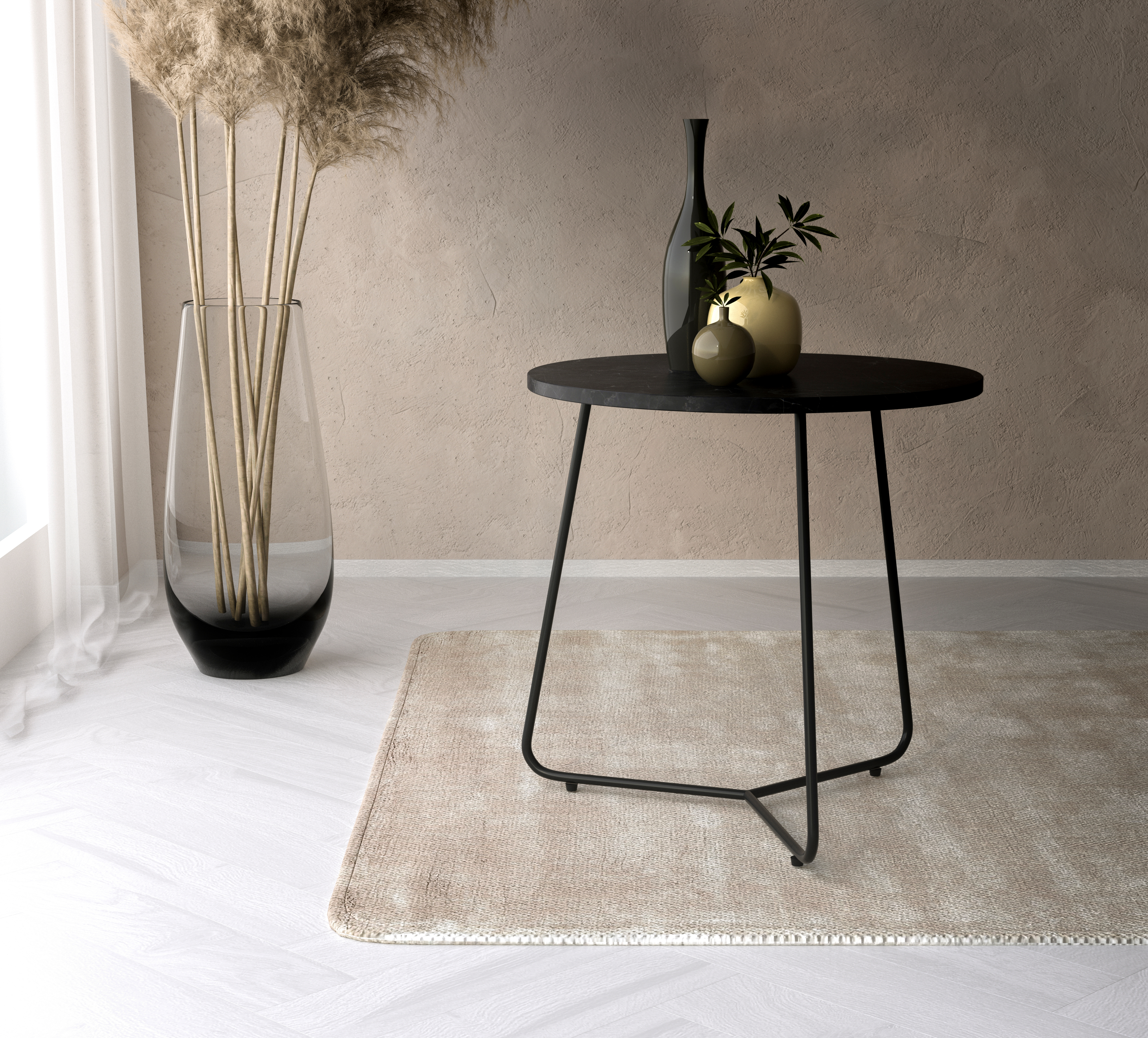 Table d'appoint Marzo armature métal noir avec plateau de table Pietro en marbre couleur Dark Coffee