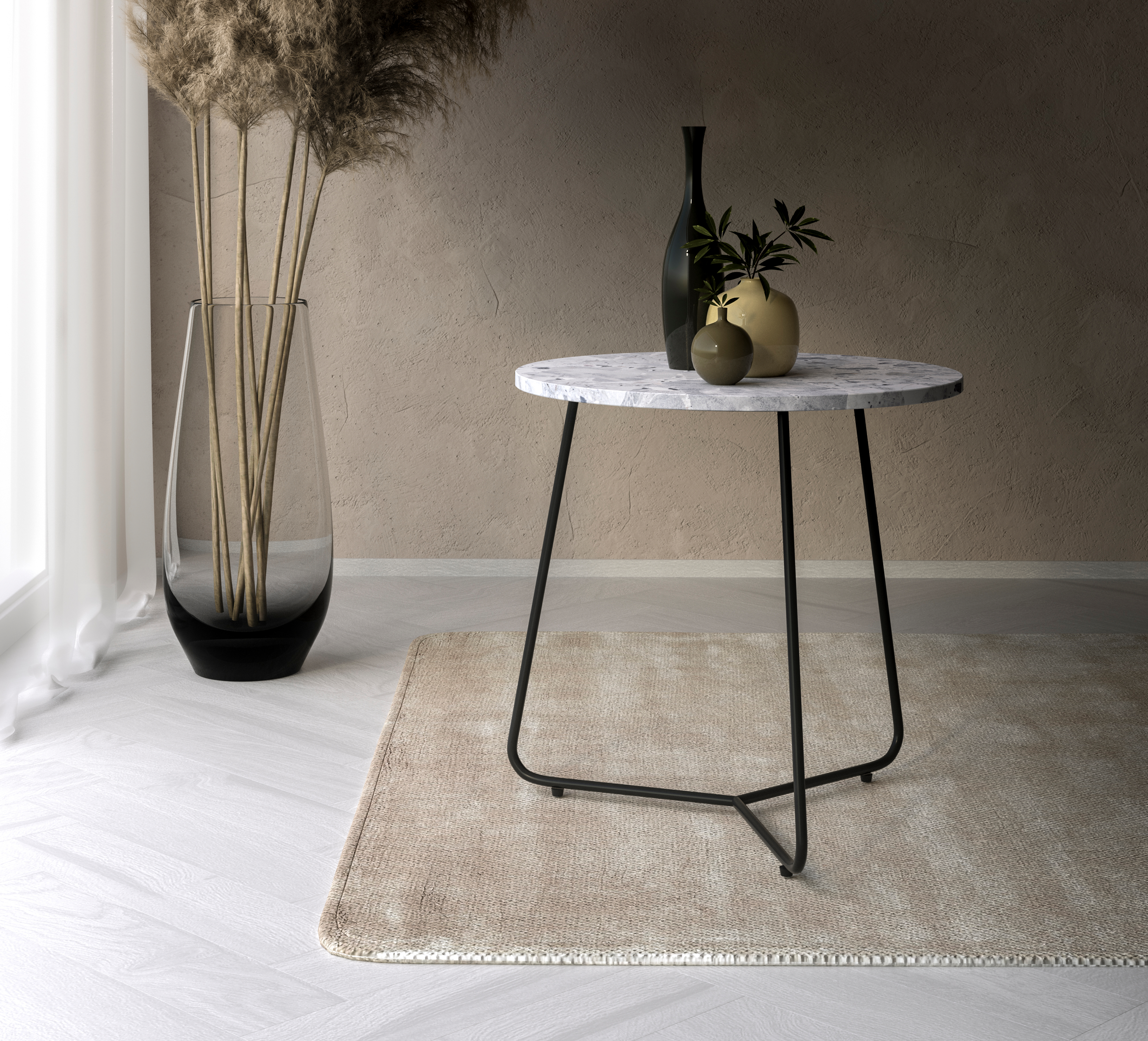 Bijzettafel Marzo onderstel zwart metaal met Pietro blad in marmer kleur Tundra Gold
