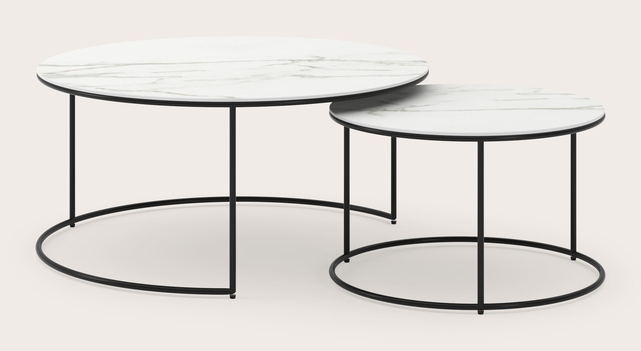 Salontafelset Juno onderstel zwart metaal met Ceramo blad in keramiek kleur Calacatta