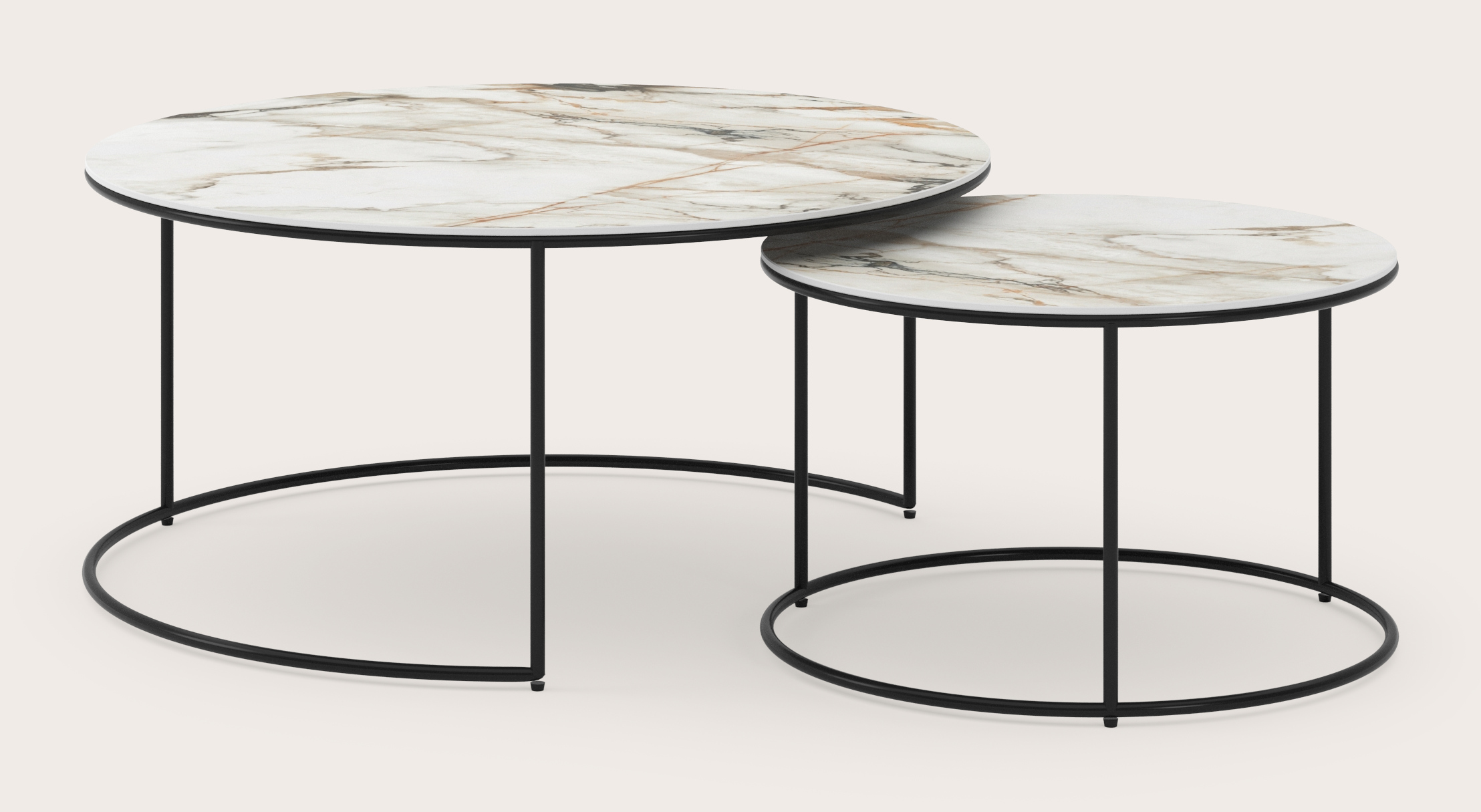 Salontafelset Juno onderstel zwart metaal met Ceramo blad in keramiek kleur Calacatta Luxe