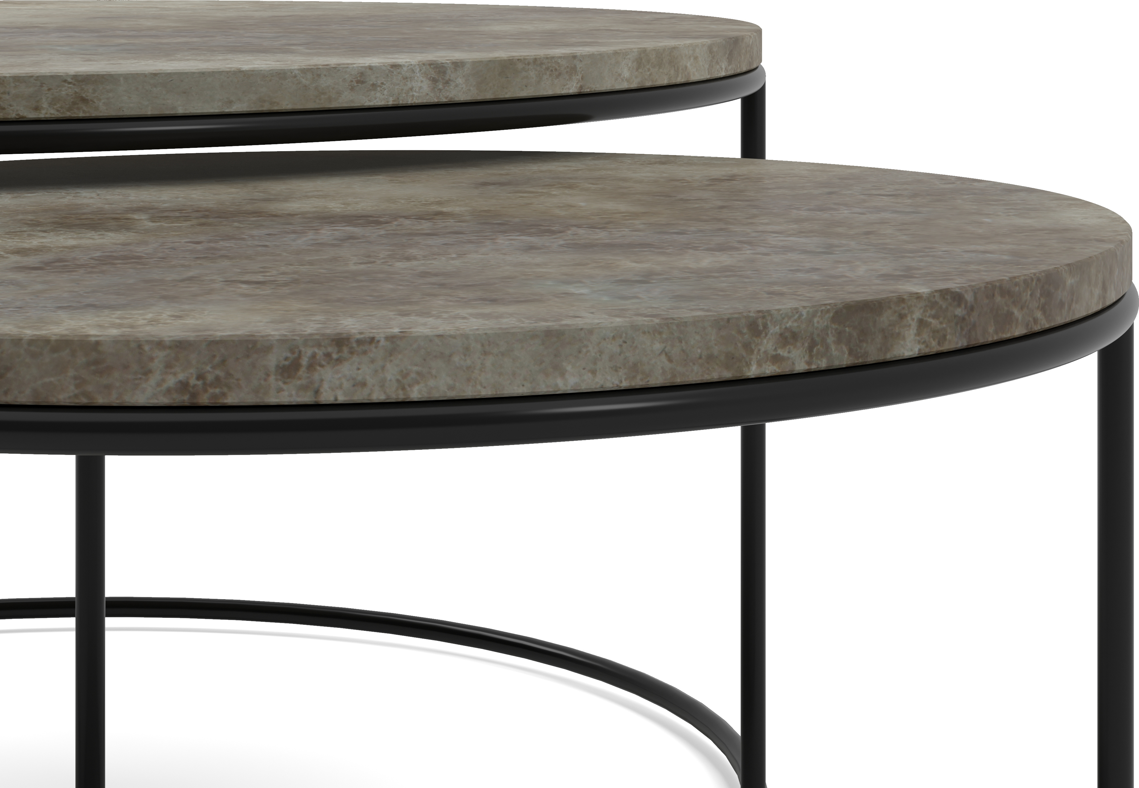Salontafelset Juno onderstel zwart metaal met Pietro blad in marmer kleur Crystal Light Emperador
