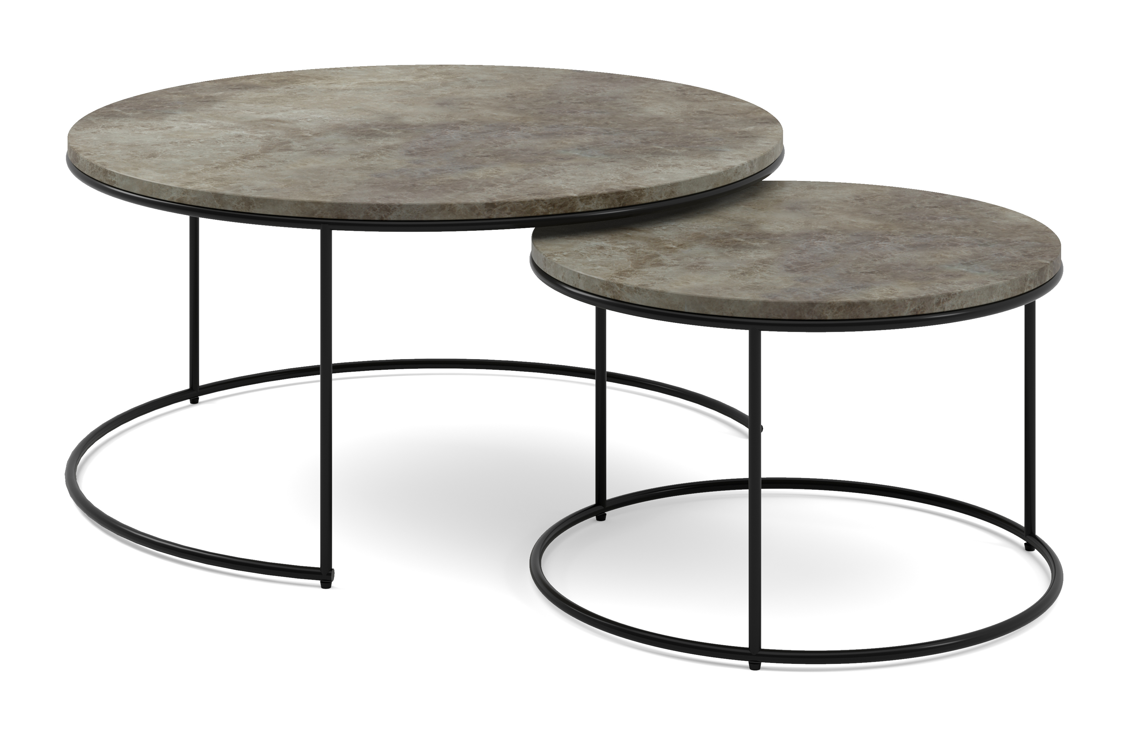 Salontafelset Juno onderstel zwart metaal met Pietro blad in marmer kleur Crystal Light Emperador
