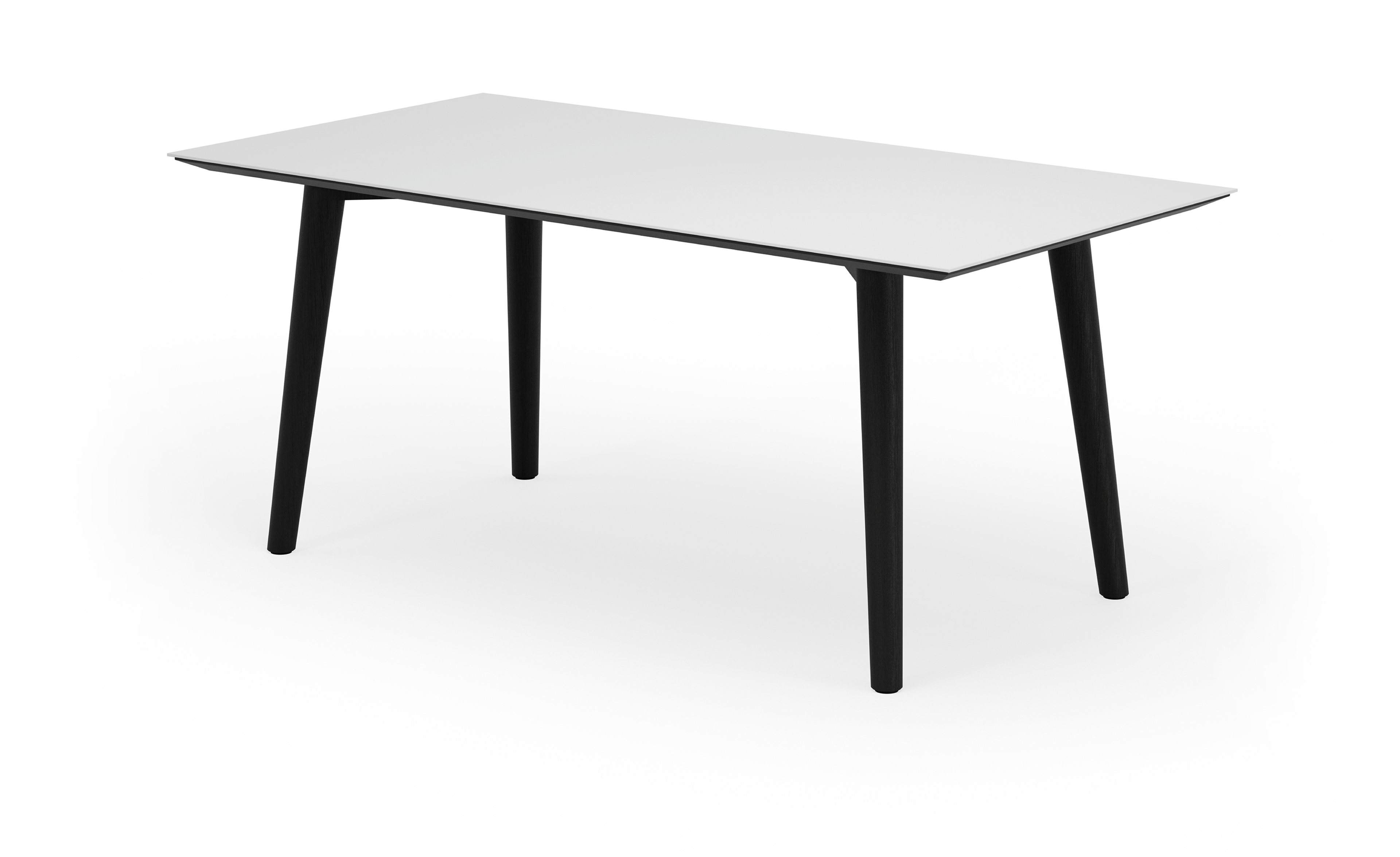 Eettafel Conico onderstel in zwarte eik met rechthoekig volkeramisch Ceramo blad in kleur Arctic White 180 x 90 x 77 cm