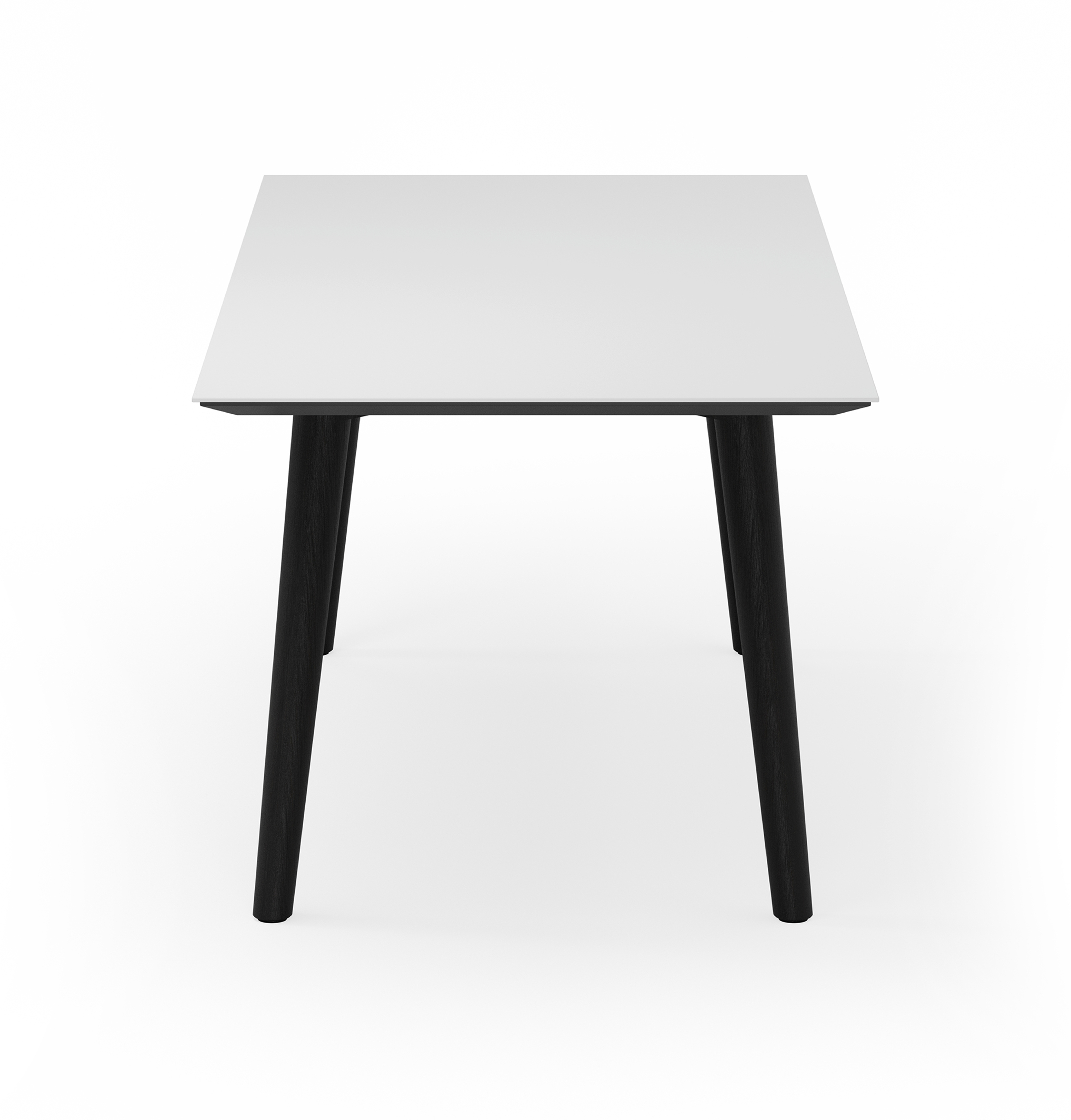 Eettafel Conico onderstel in zwarte eik met rechthoekig volkeramisch Ceramo blad in kleur Arctic White 180 x 90 x 77 cm