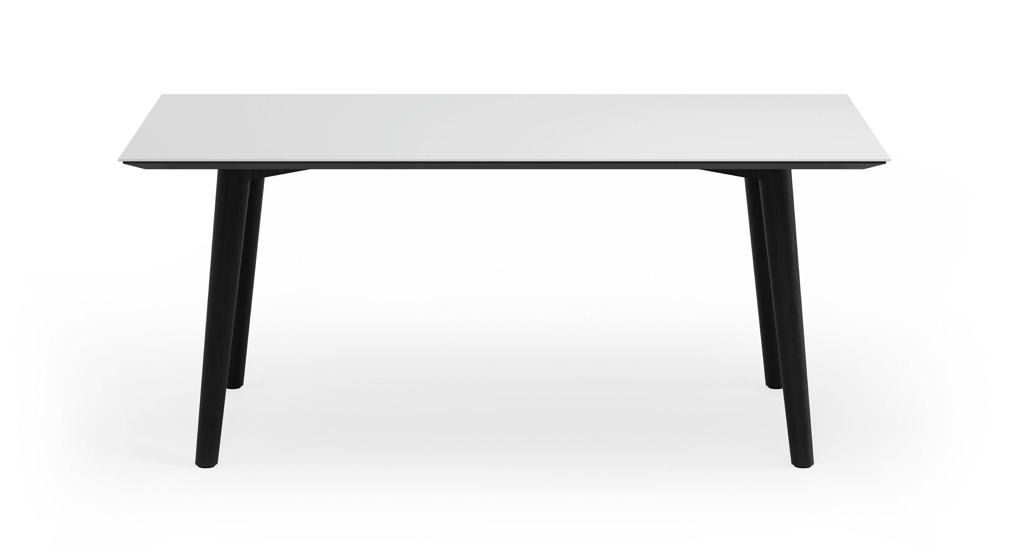 Eettafel Conico onderstel in zwarte eik met rechthoekig volkeramisch Ceramo blad in kleur Arctic White 180 x 90 x 77 cm