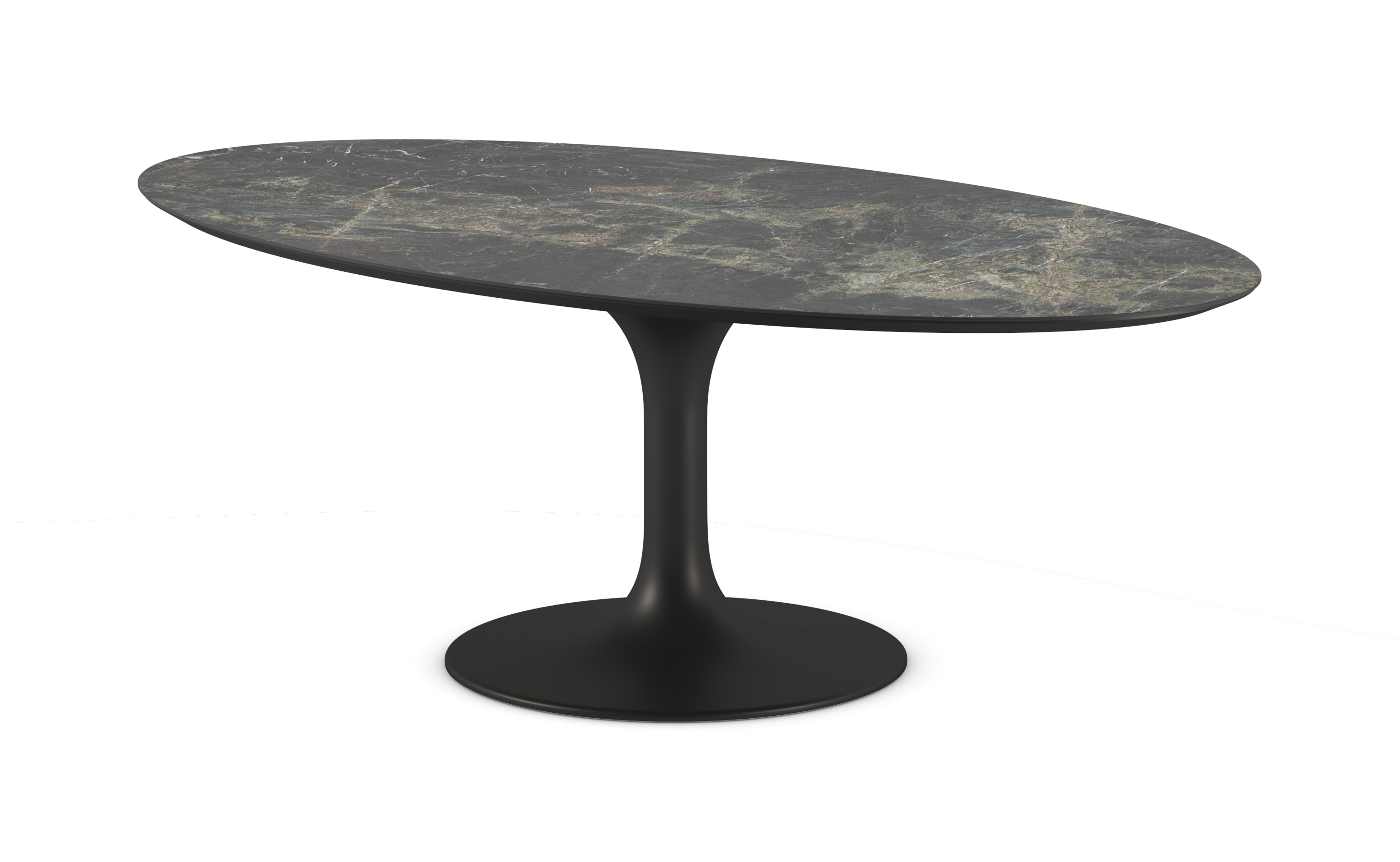 Table de salle à manger Tulipo armature en métal noir avec plateau Ceramo ovale en céramique en couleur Amazonico 220 x 120 x 77 cm