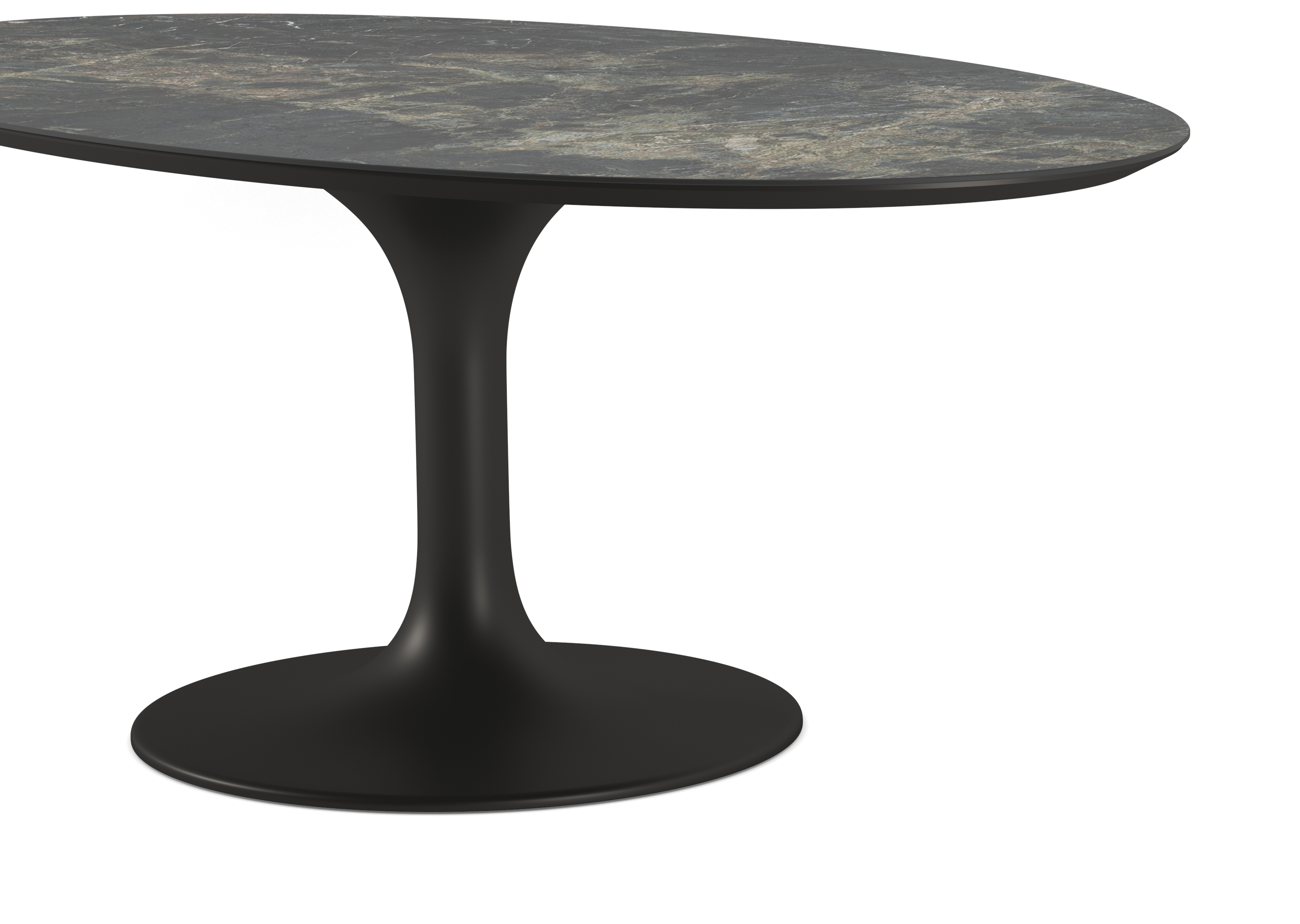 Table de salle à manger Tulipo armature en métal noir avec plateau Ceramo ovale en céramique en couleur Amazonico 220 x 120 x 77 cm