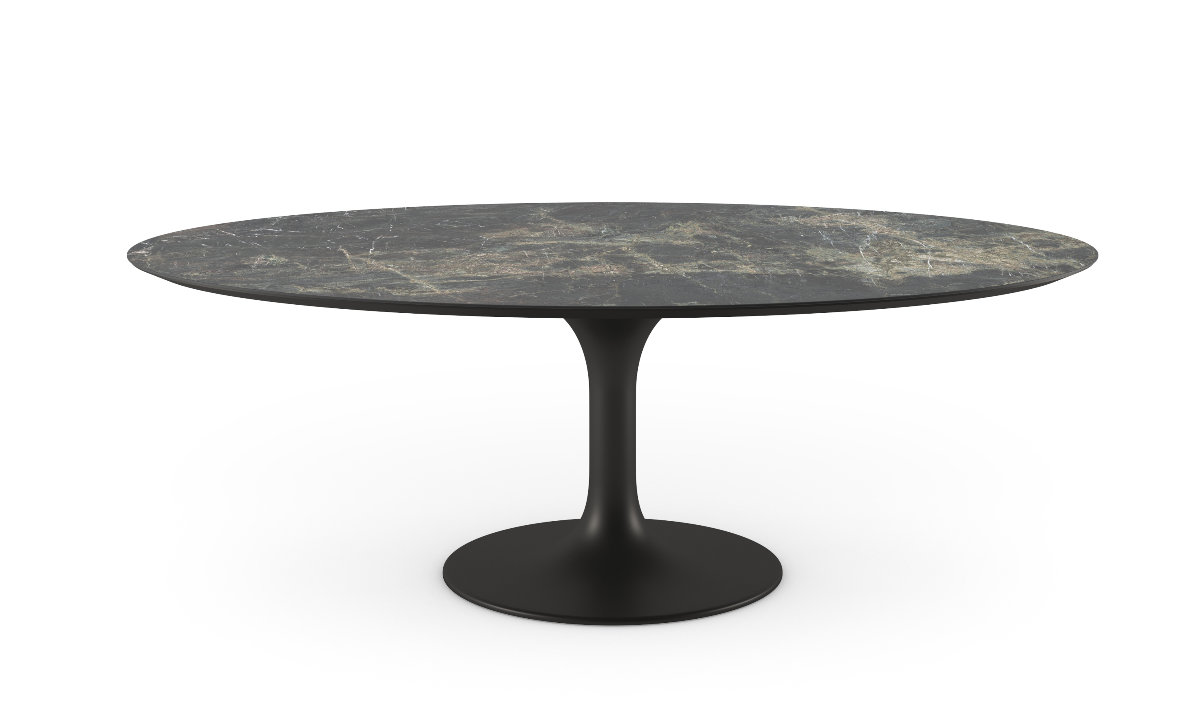 Table de salle à manger Tulipo armature en métal noir avec plateau Ceramo ovale en céramique en couleur Amazonico 220 x 120 x 77 cm