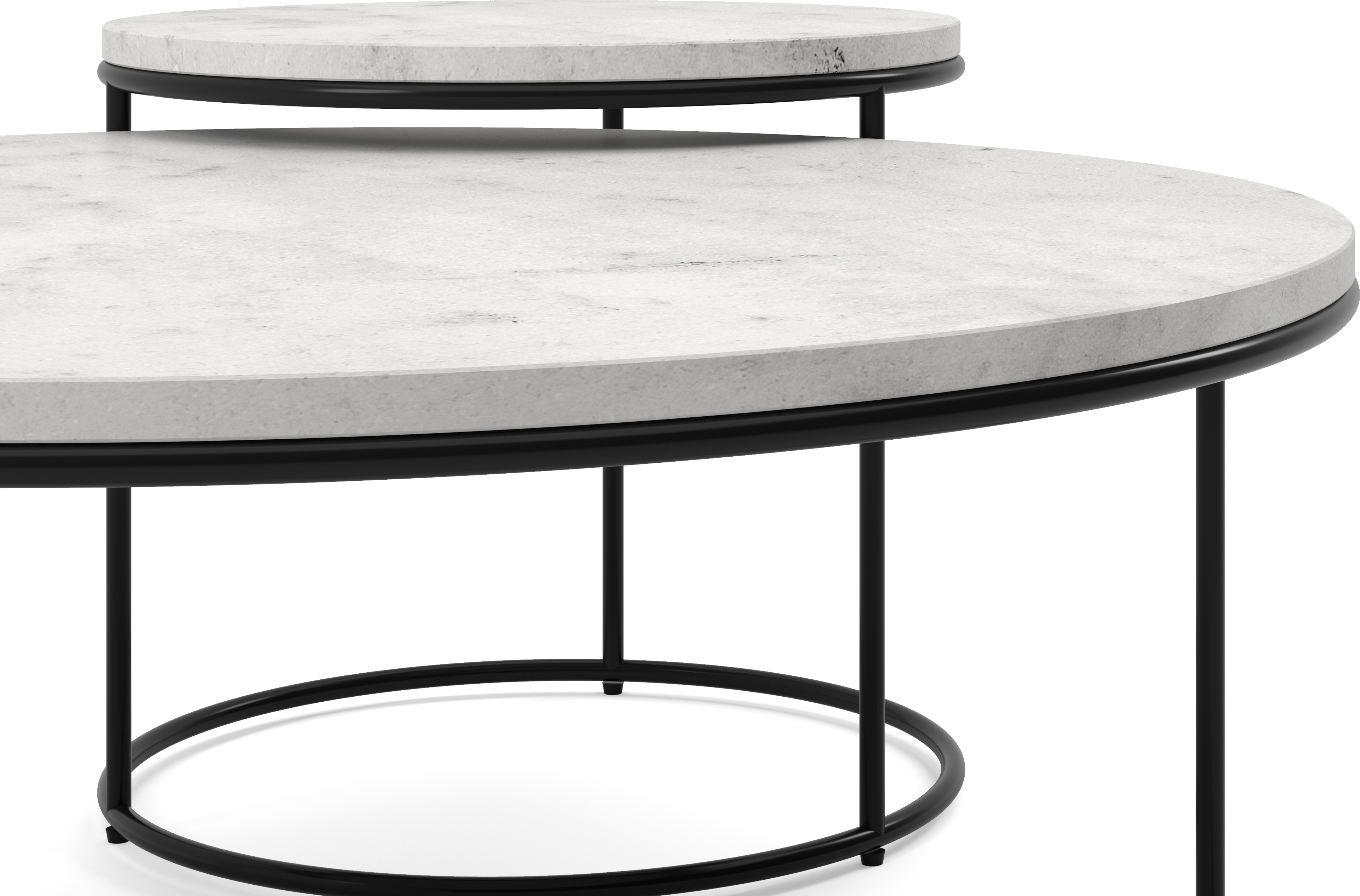 Set de tables basses Juno armature métal noir avec plateau de table Pietro en marbre couleur Bianco Carrara