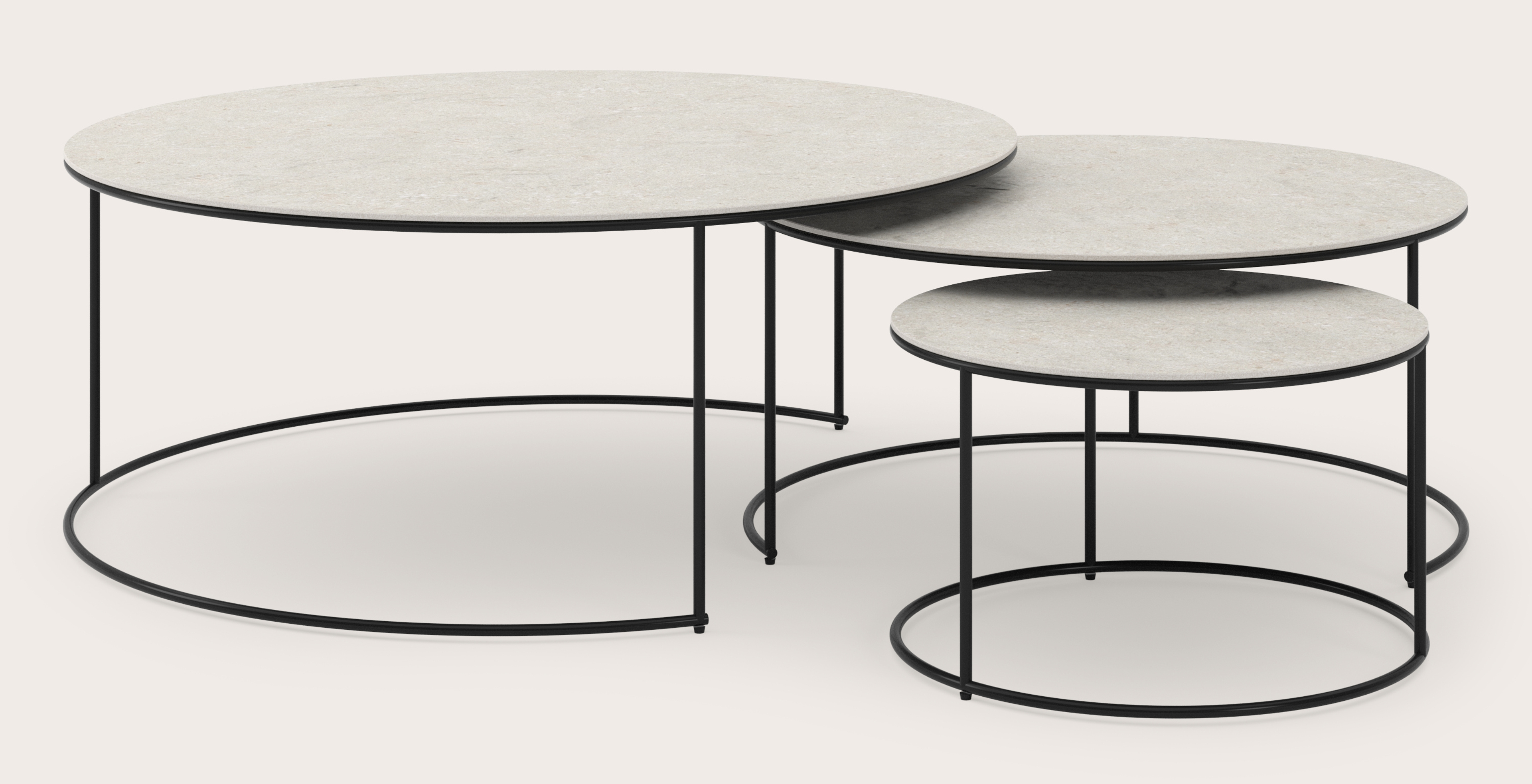 Set de tables basses Juno armature métal noir avec plateau de table Ceramo en céramique couleur  Shilin