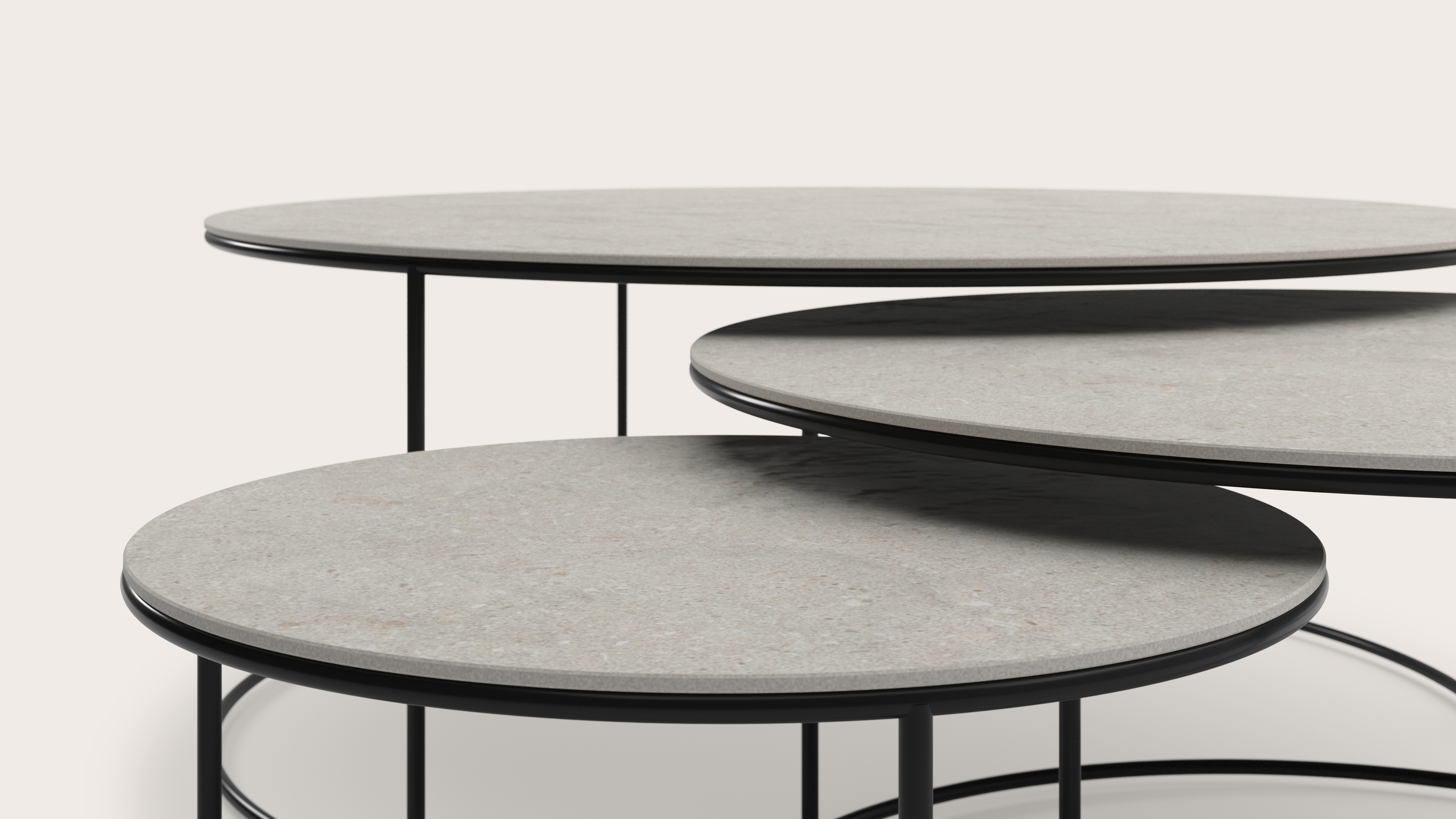 Set de tables basses Juno armature métal noir avec plateau de table Ceramo en céramique couleur  Shilin