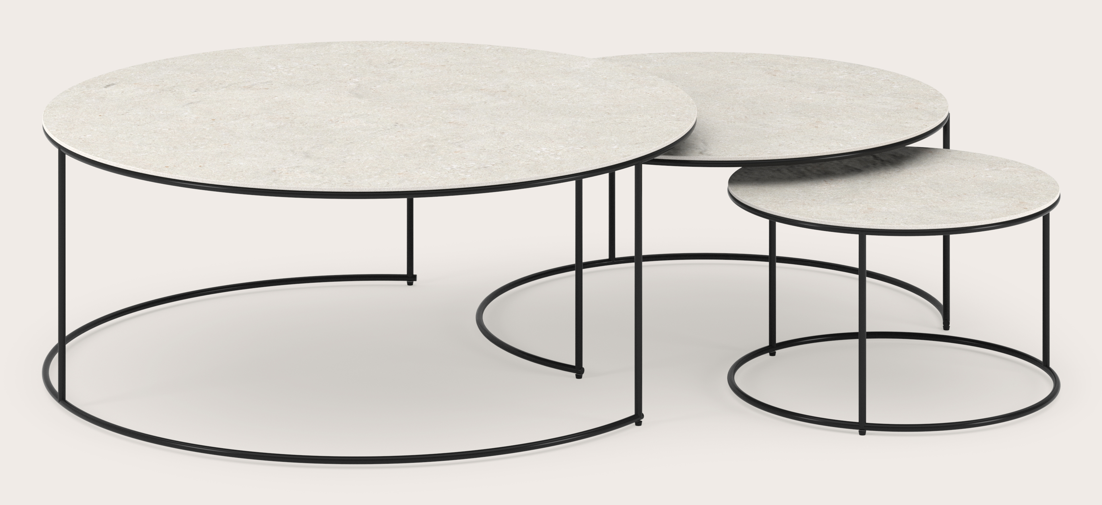 Set de tables basses Juno armature métal noir avec plateau de table Ceramo en céramique couleur  Shilin