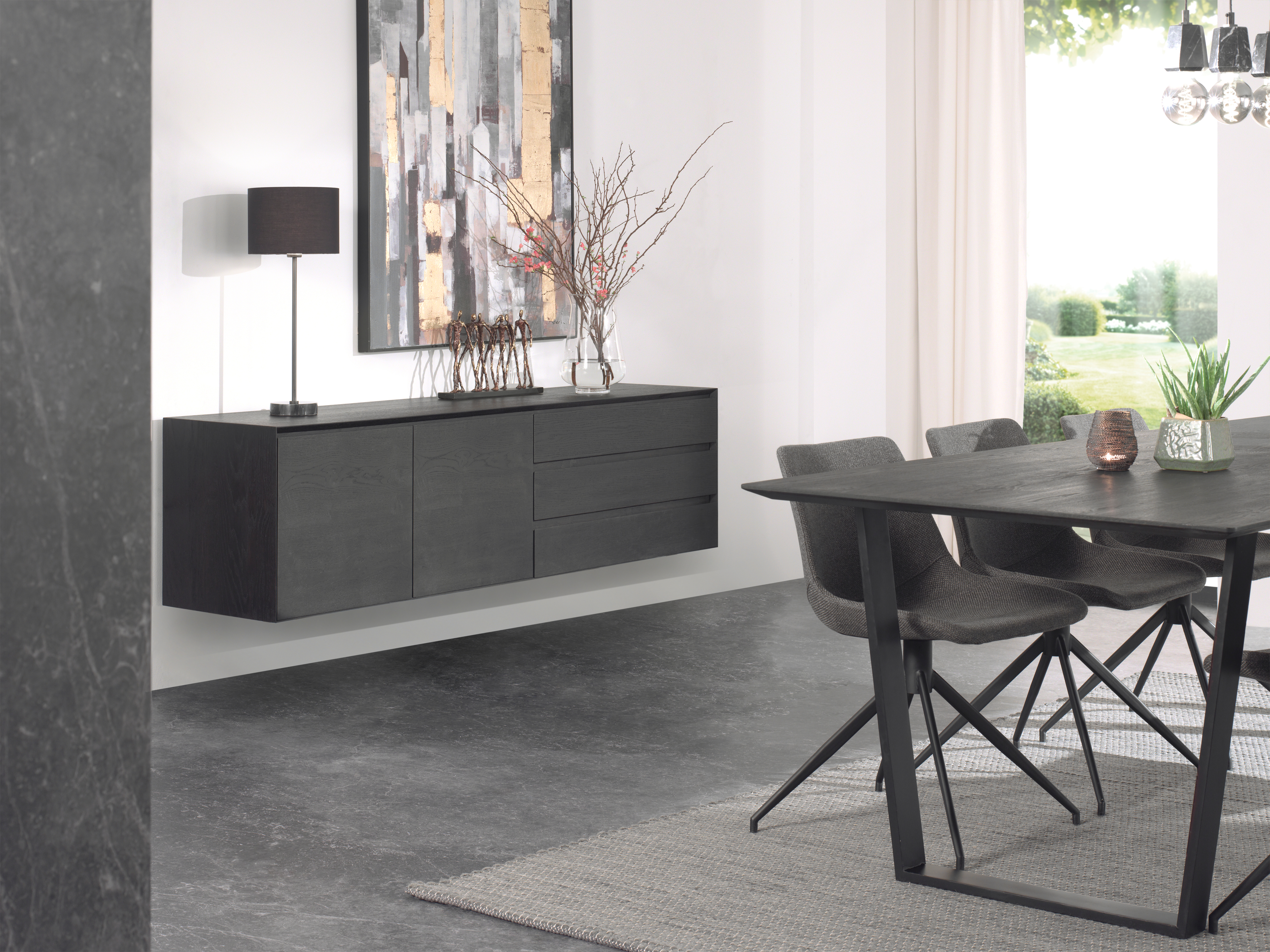 Arno dressoir in zwarte eik 190 x 45 cm