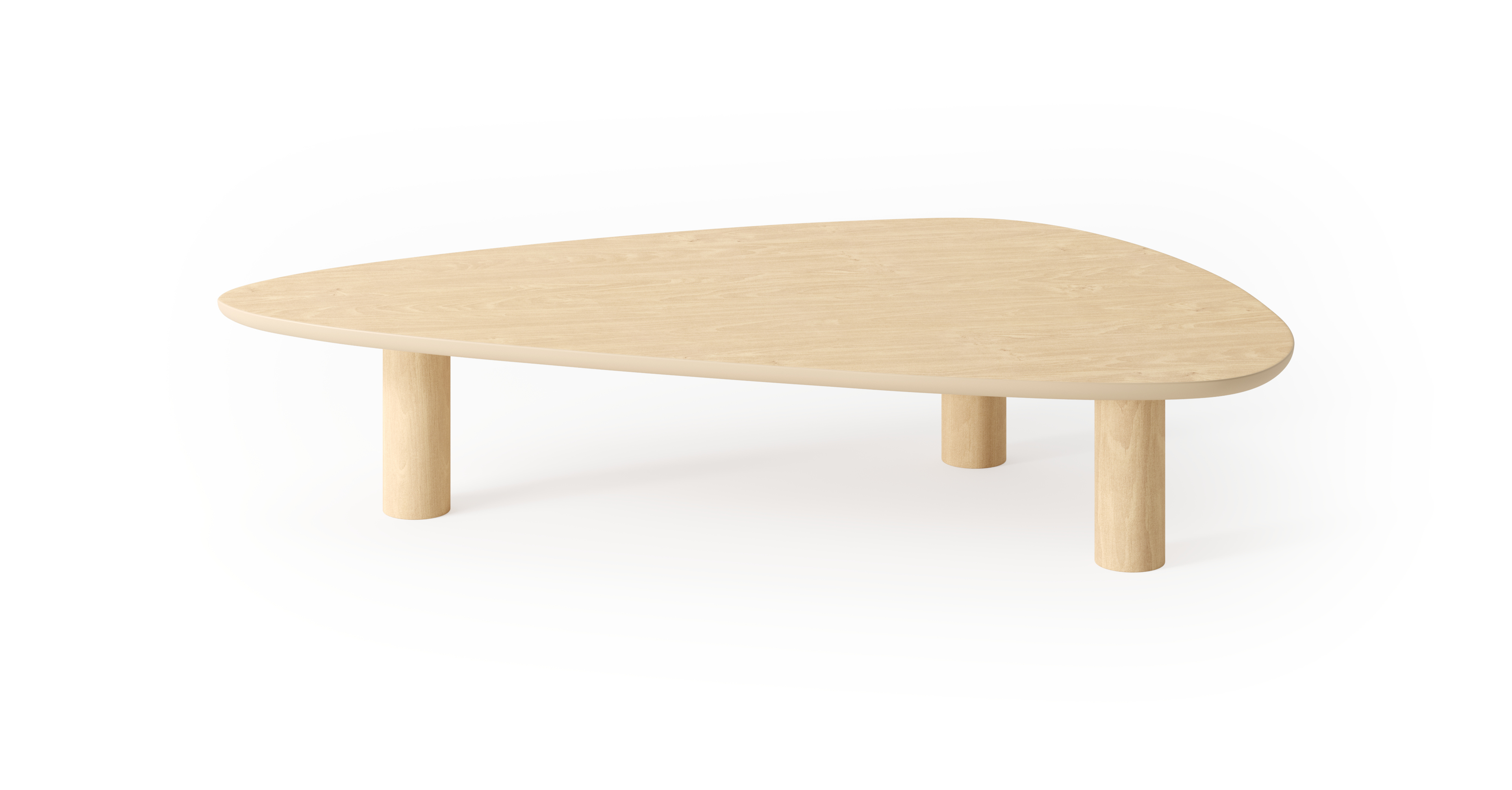 Table basse Amato XSmall Rondo armature avec plateau Amato en forme plectrum en chêne couleur naturelle 180 x 125 x 39 cm