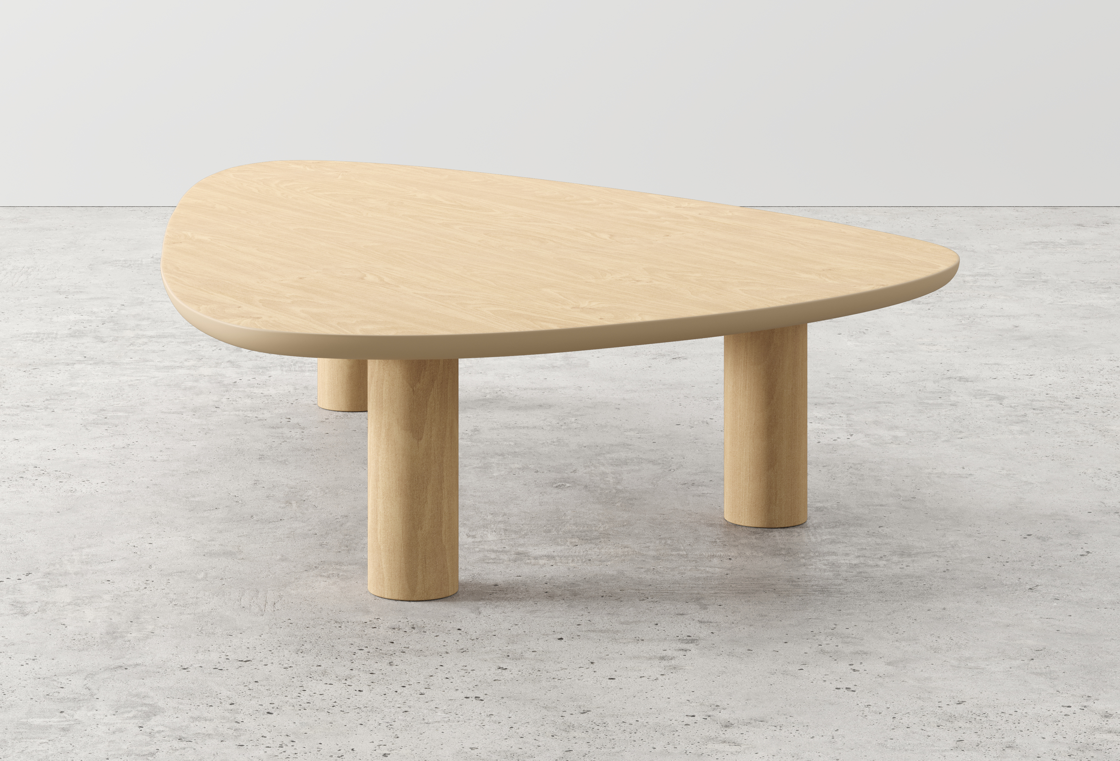 Table basse Amato XSmall Rondo armature avec plateau Amato en forme plectrum en chêne couleur naturelle 180 x 125 x 39 cm