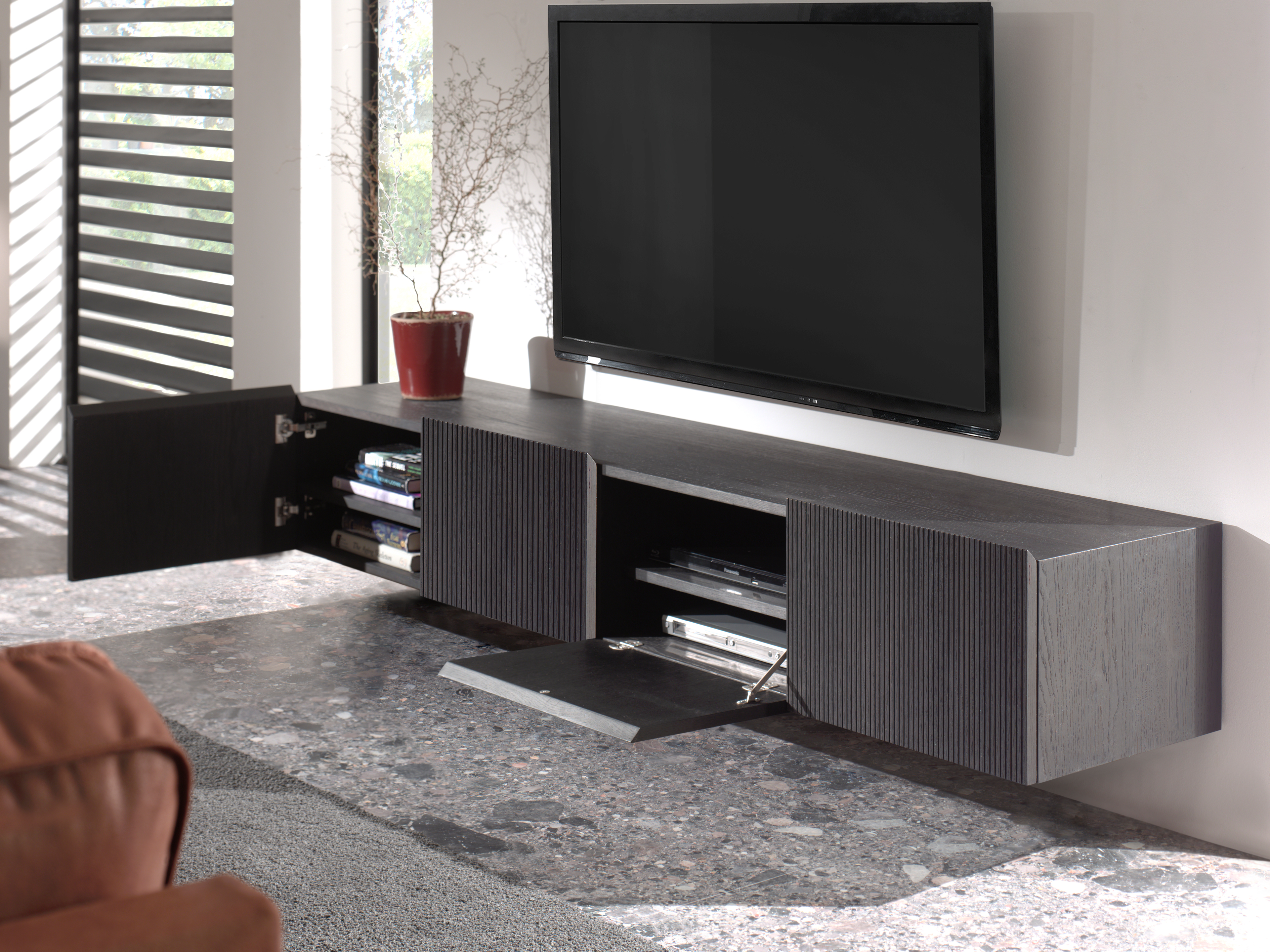 Grivolo tv-meubel in zwarte eik 183 x 45 cm