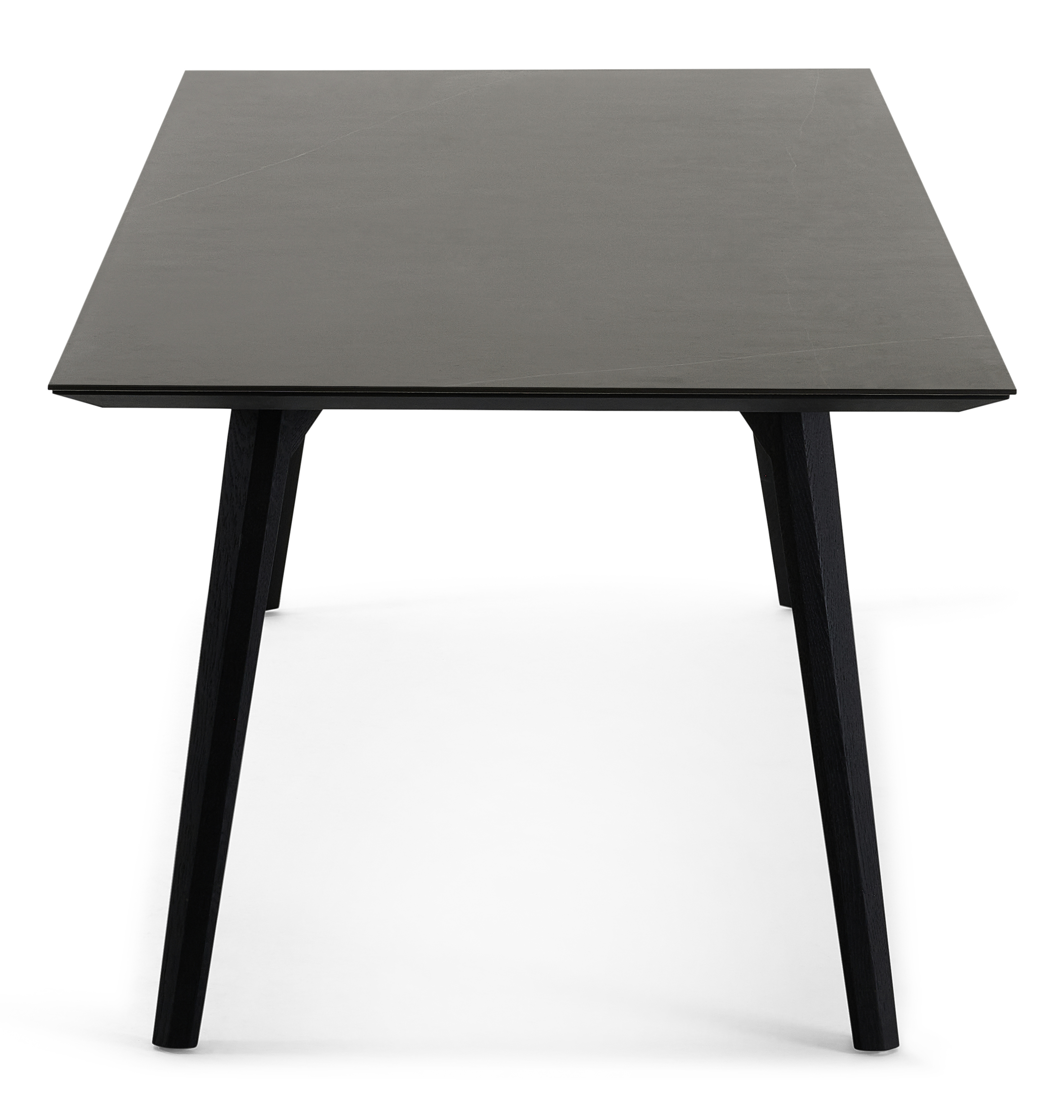 Eettafel Clino onderstel in zwarte eik met rechthoekig volkeramisch Ceramo blad in kleur Calatorao 220 x 100 x 77 cm