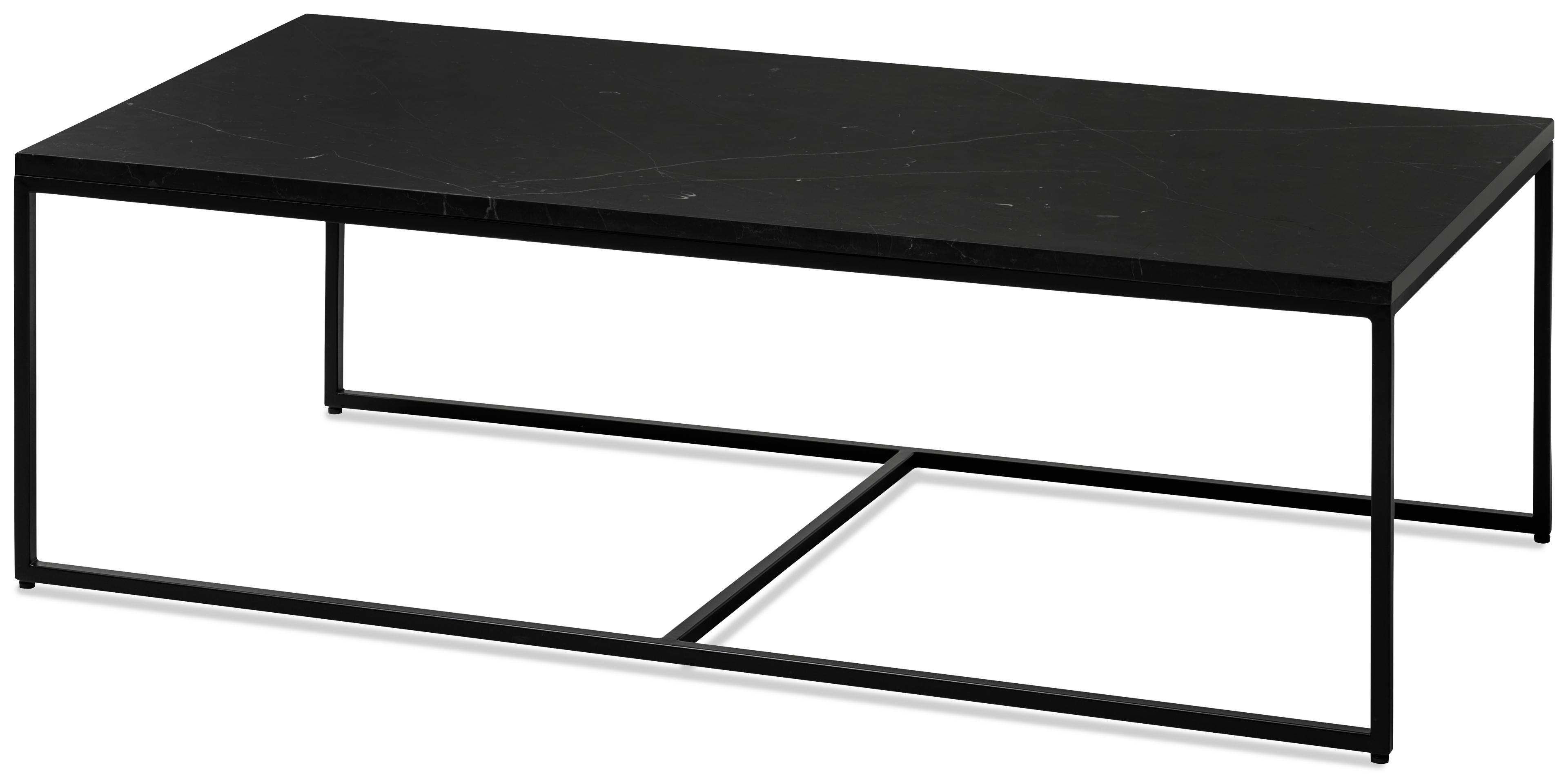 Table basse Kubo armature métal noir avec plateau de table Pietro en marbre couleur Nero Marquina