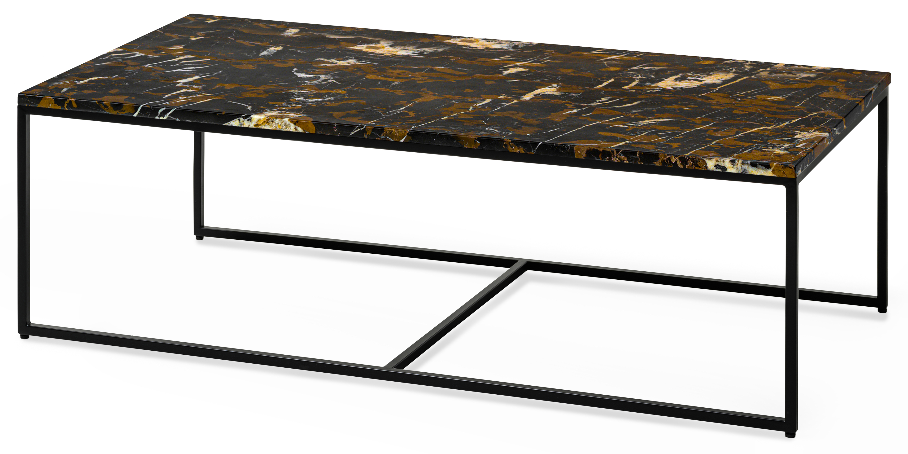 Salontafel Kubo onderstel zwart metaal met Pietro blad in marmer kleur Portoro Brown